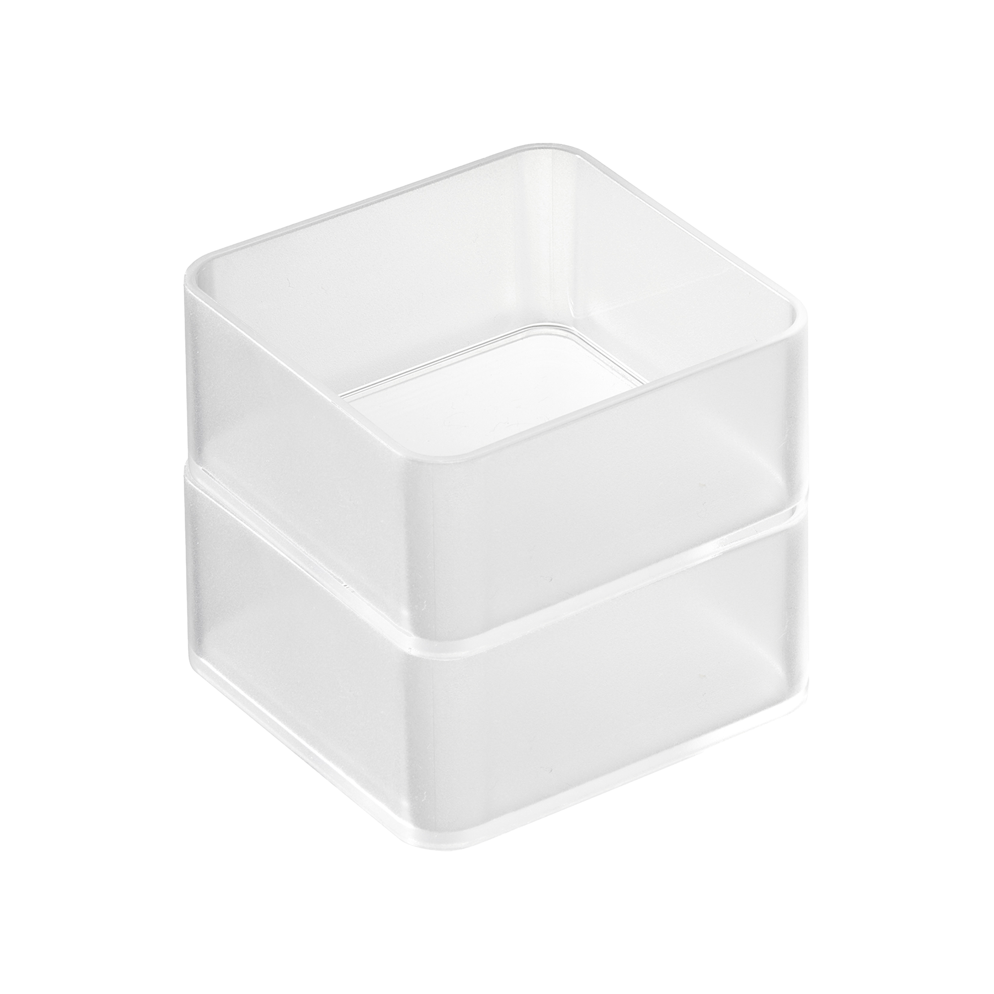 Clear plastic cube on a white background