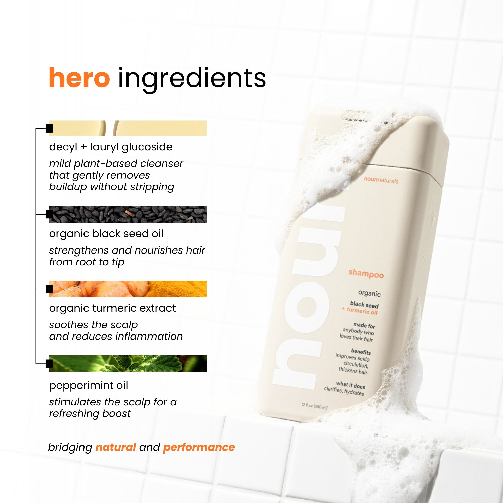 Noun Naturals Black Seed & Turmeric Gentle Cleansing and Clarifying Shampoo for Daily Use