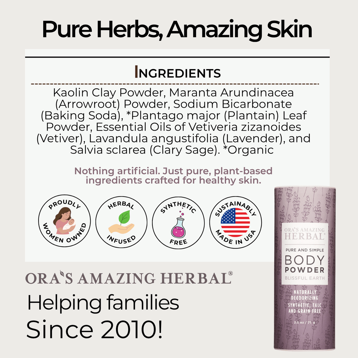 Ora's Amazing Herbal Talc Free Body Powder, Blissful Earth Lavender Scent