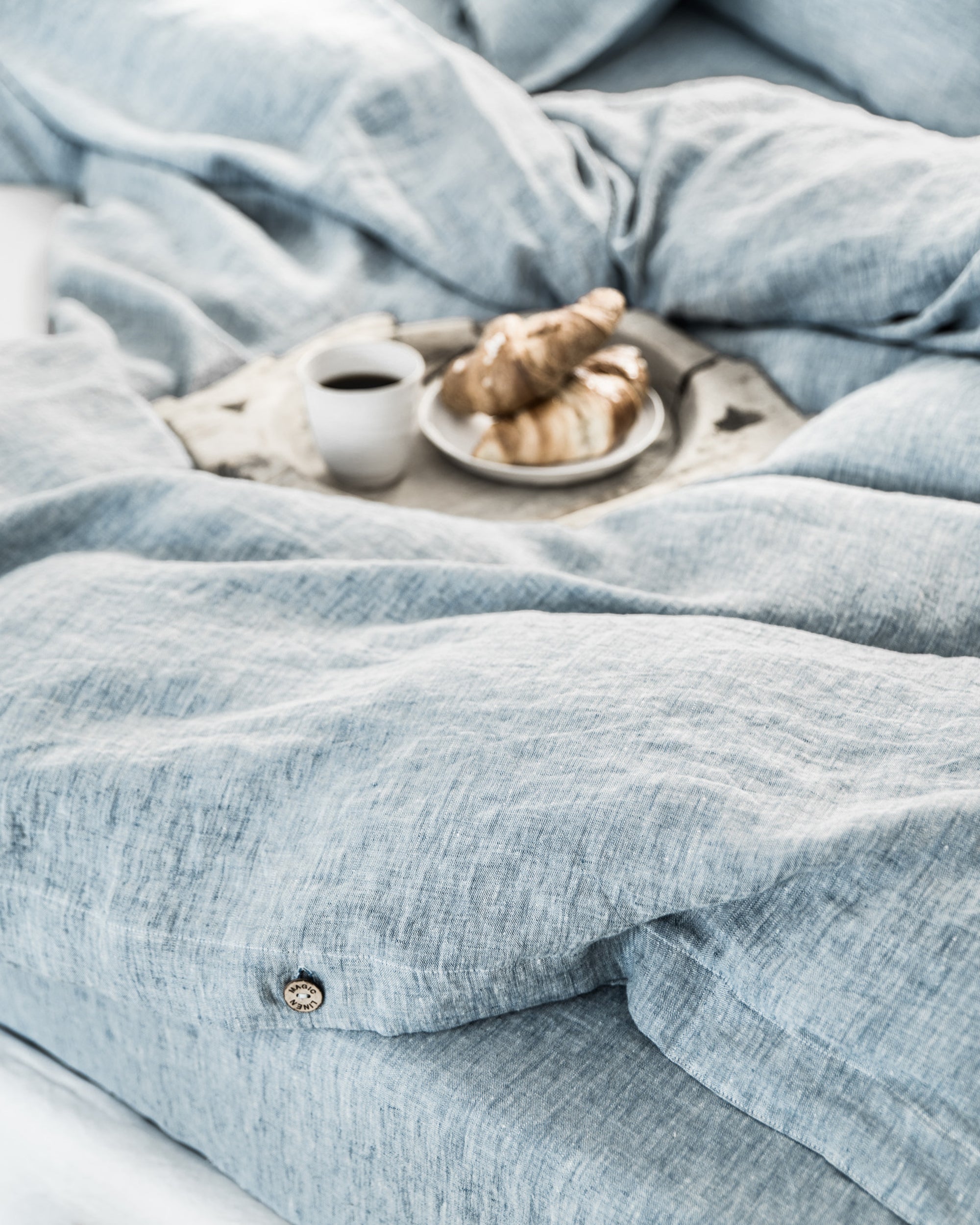 MagicLinen Blue Melange Linen Duvet Cover Set (3 Pcs)