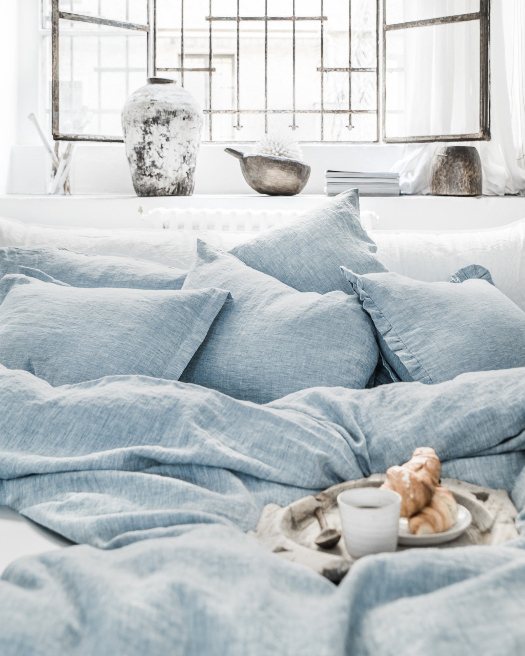 MagicLinen Blue Melange Linen Duvet Cover Set (3 Pcs)