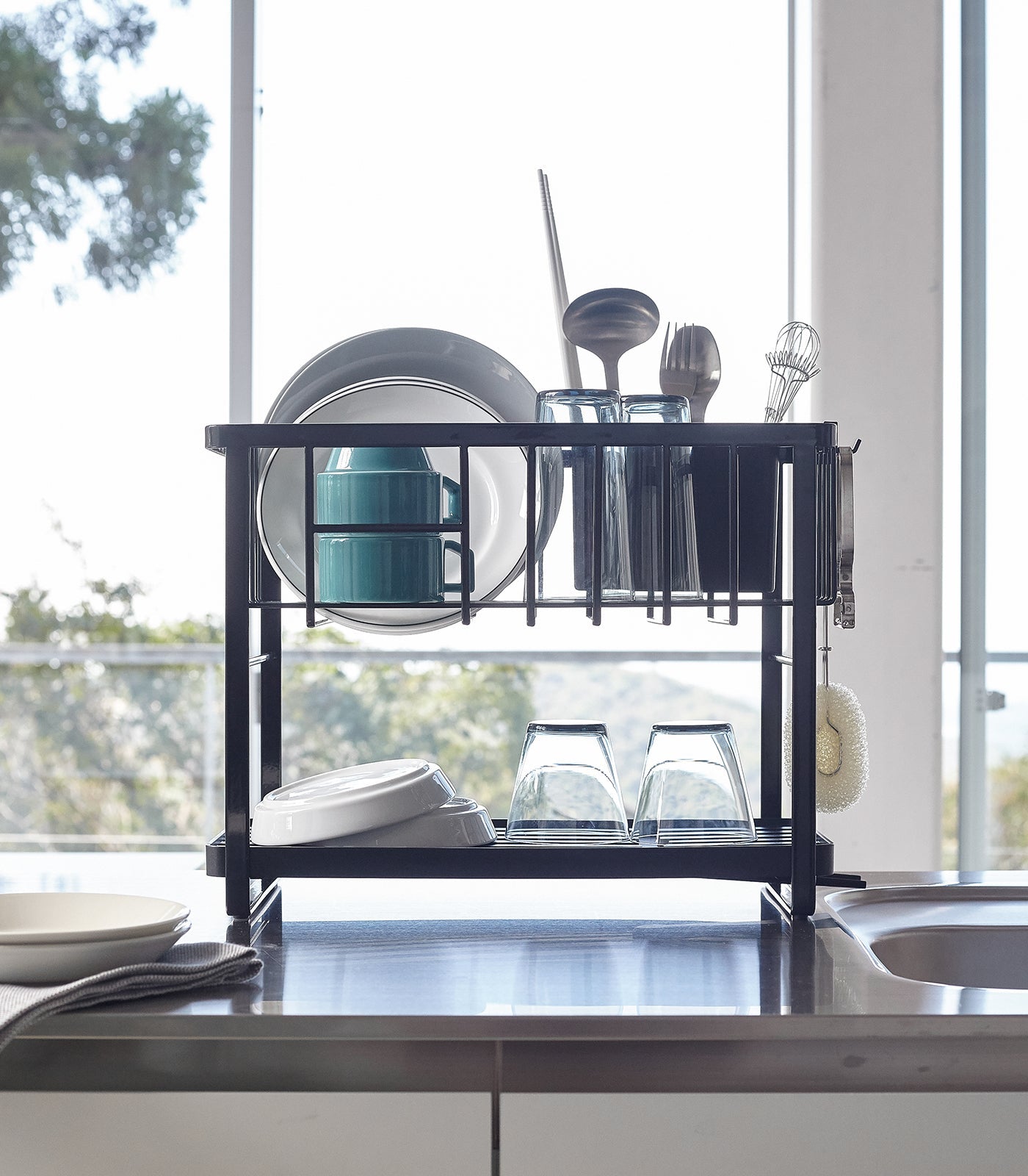 Yamazaki Home Two-Tier Wire Dish Rack - Steel