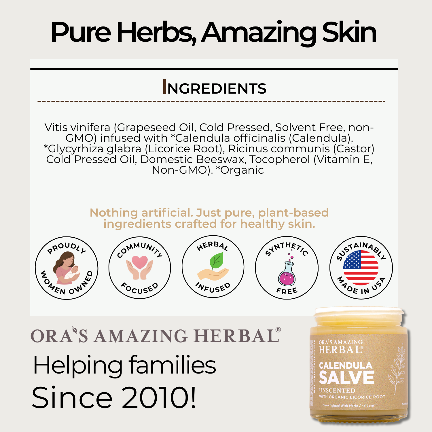 Ora's Amazing Herbal Calendula Salve, Slow Infused Cream with Licorice Root and Castor Oil