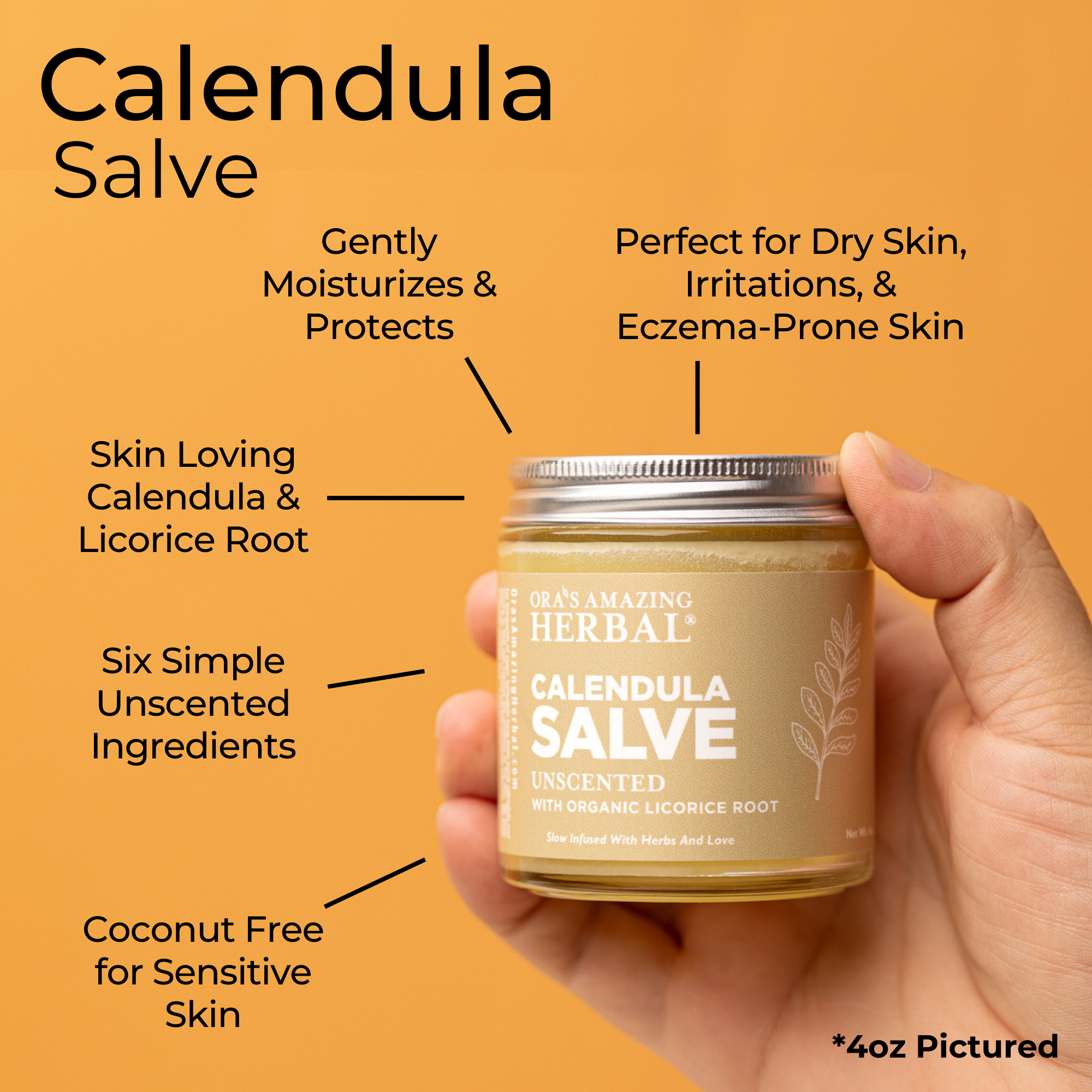 Ora's Amazing Herbal Calendula Salve, Slow Infused Cream with Licorice Root and Castor Oil