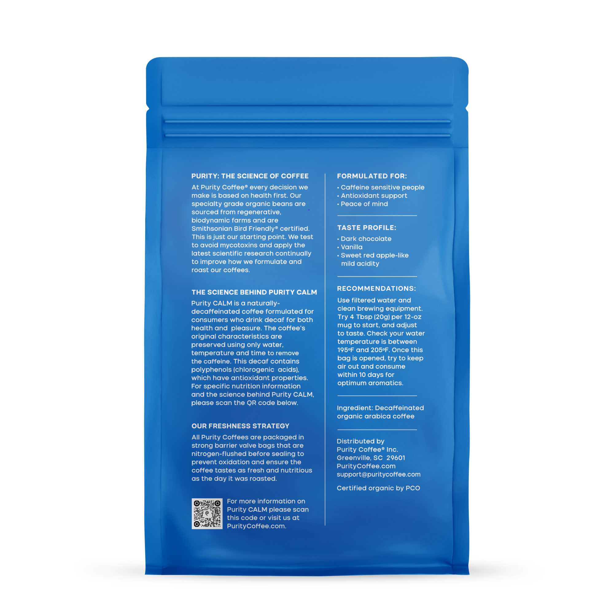 Purity Coffee CALM: Decaf Ground Coffee