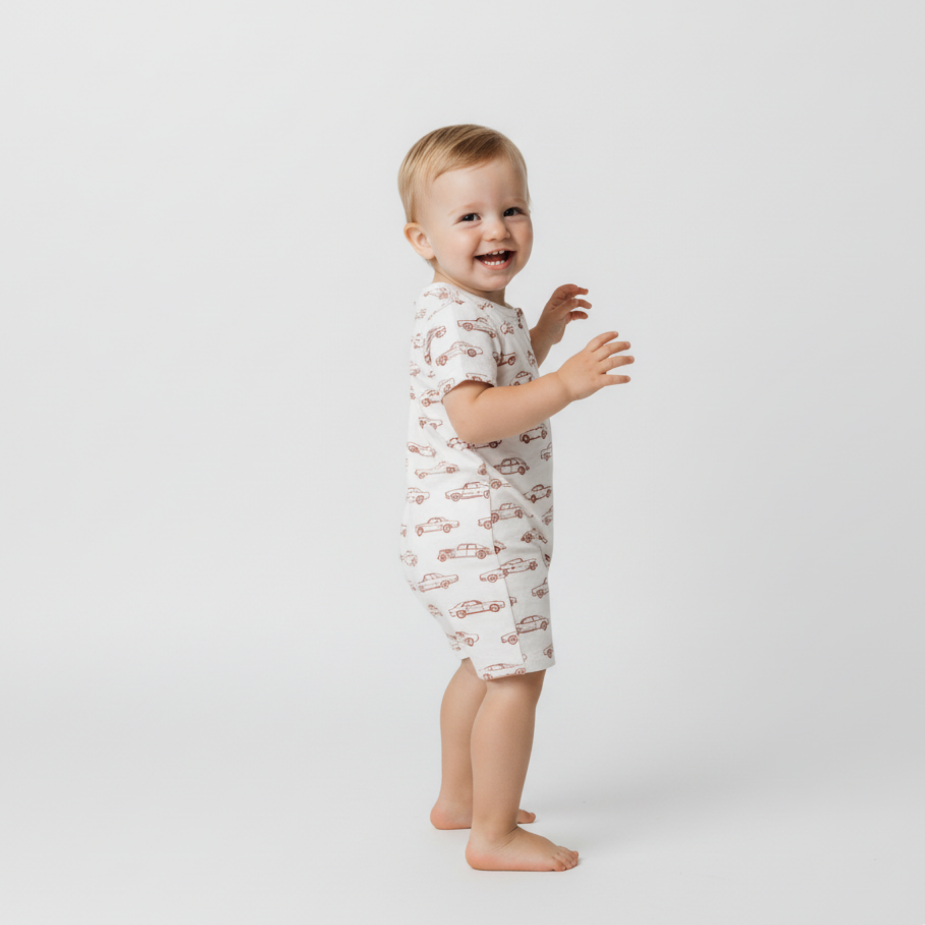 Makemake Organics - Organic Short Zip Romper - Cars