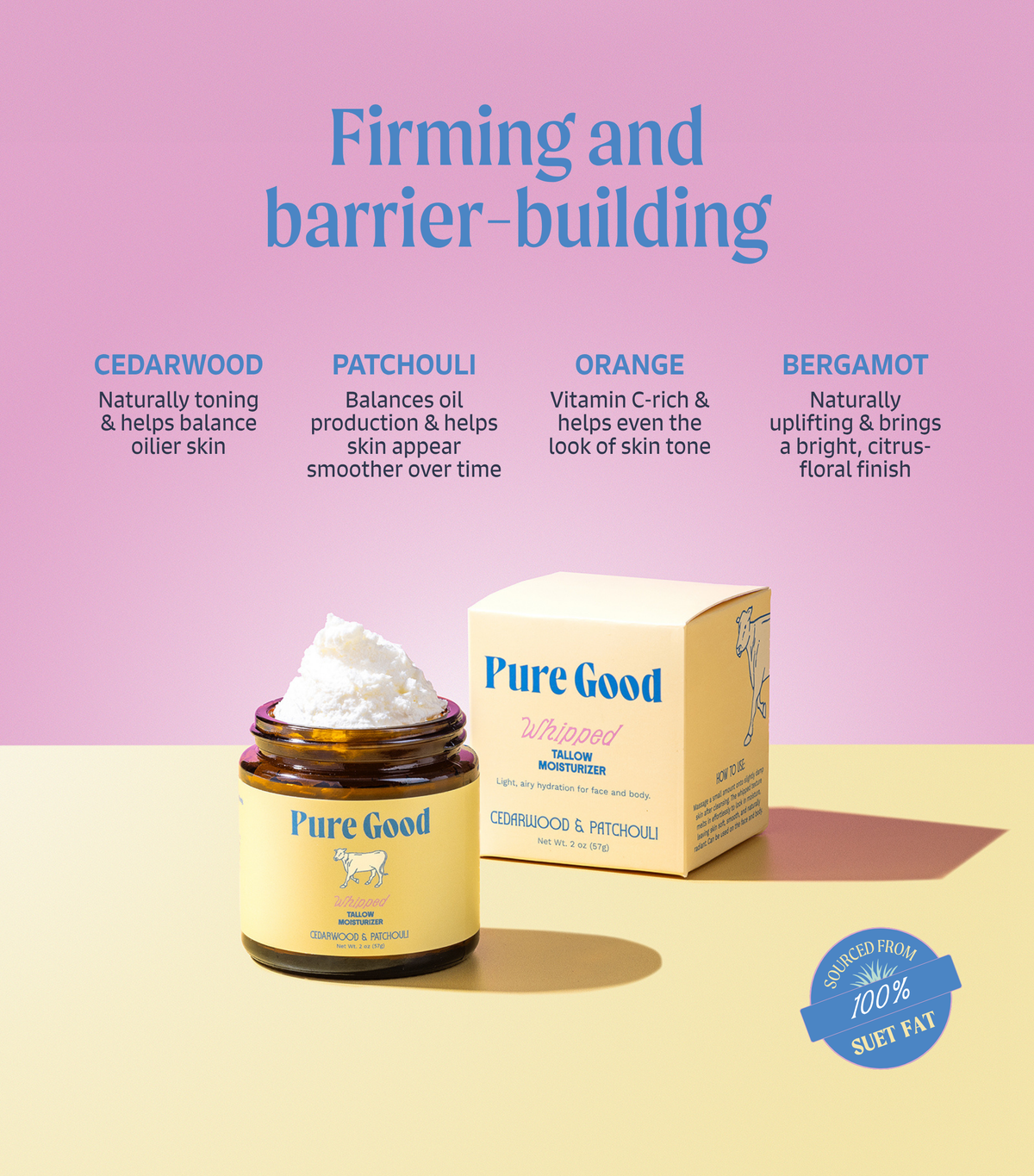 Pure Good Cedarwood + Patchouli Whipped Tallow - Firming & Balancing