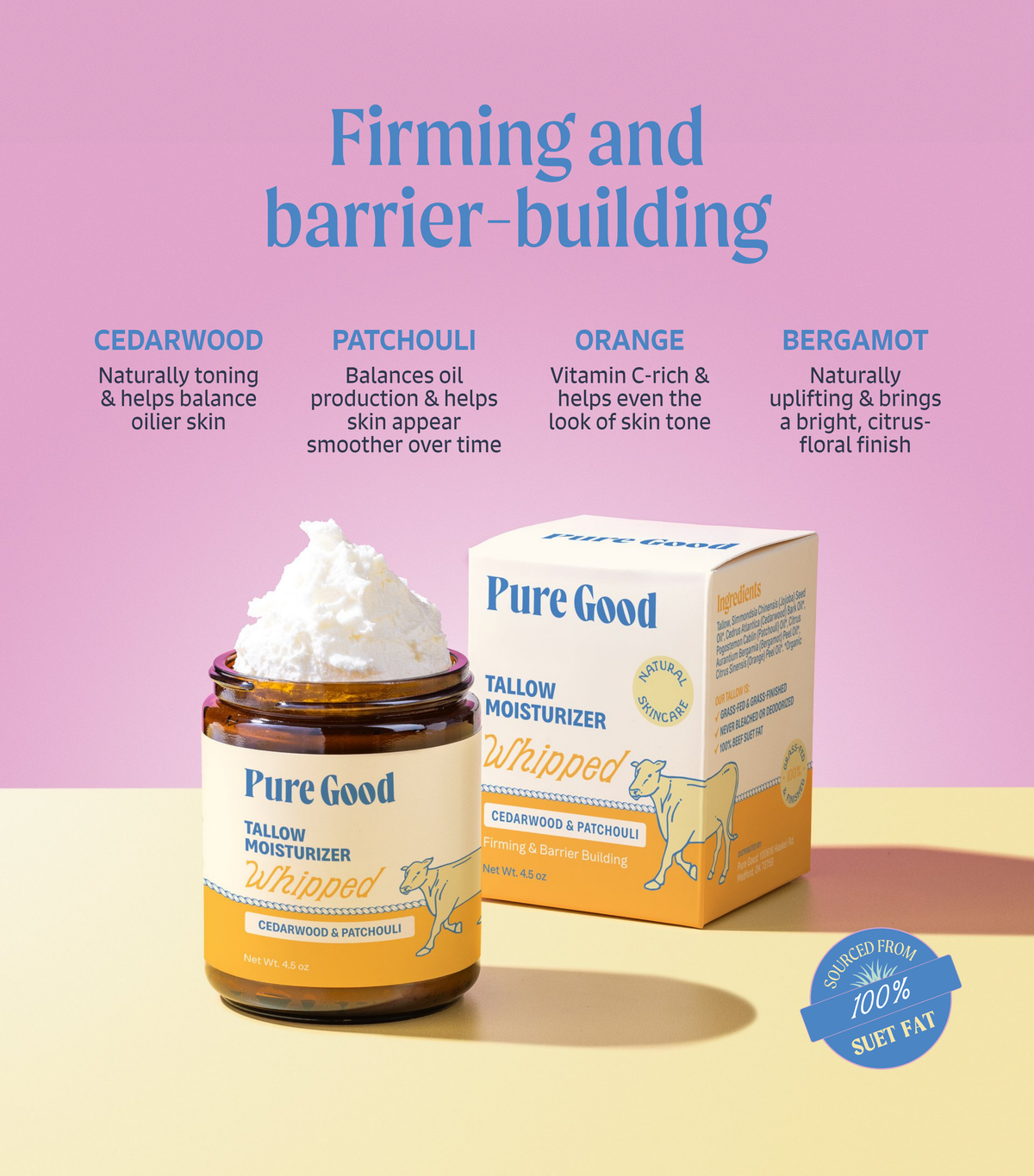 Pure Good Cedarwood + Patchouli Whipped Tallow - Firming & Balancing