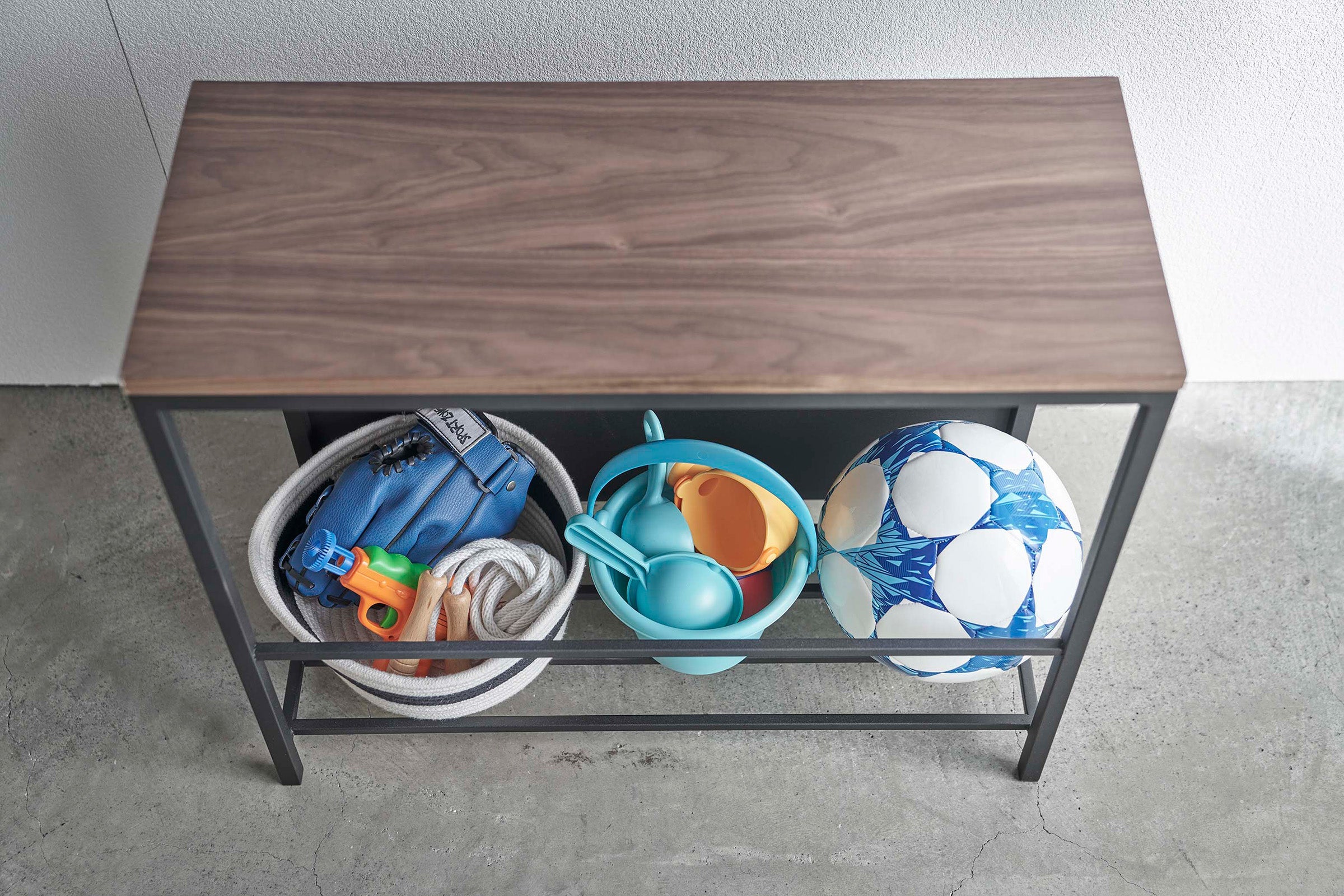 Yamazaki Home Entryway Storage Organizer & Bench (18" H)  - Steel + Wood