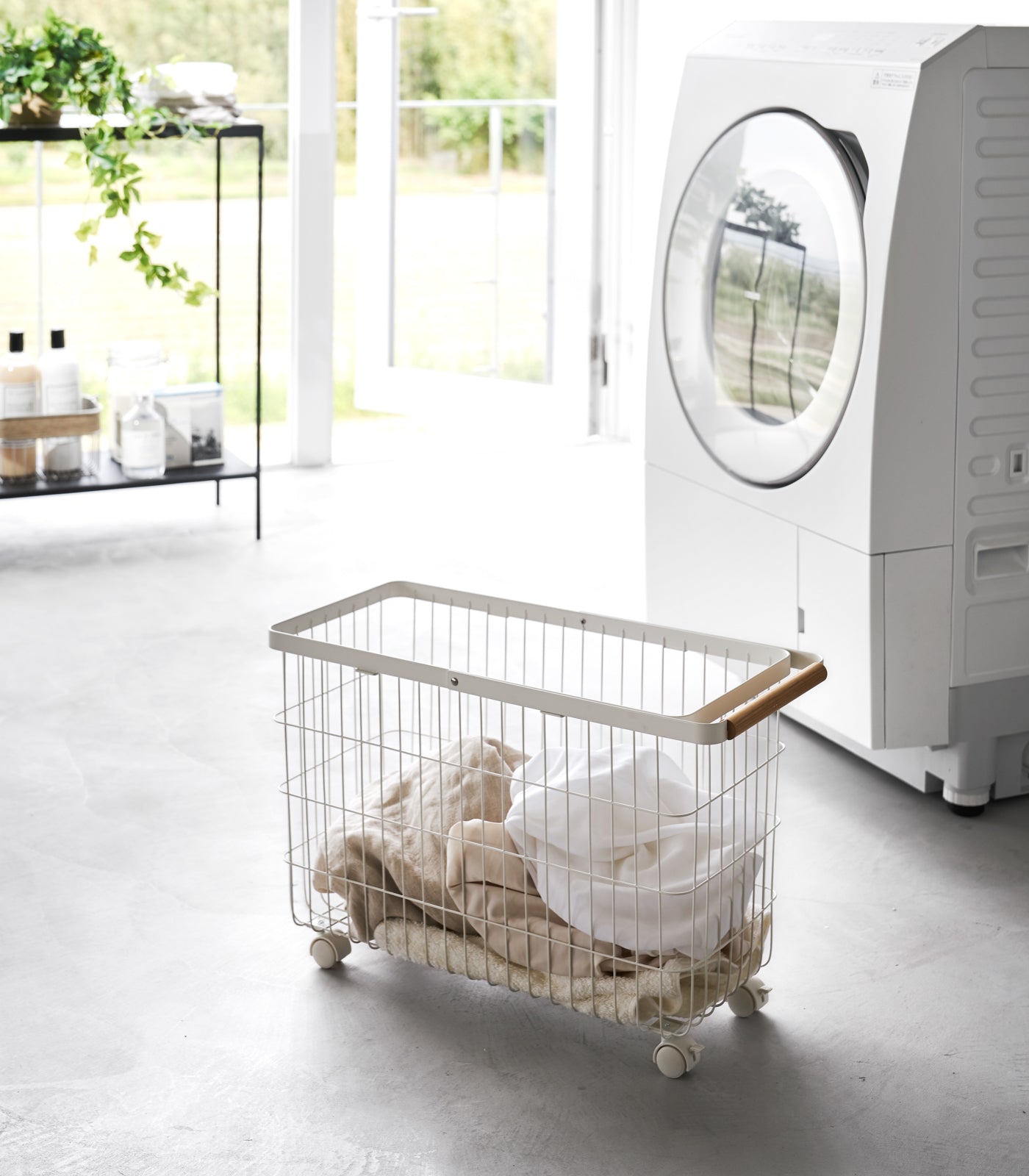 Yamazaki Home Rolling Wire Basket (15" H)  - Steel + Wood