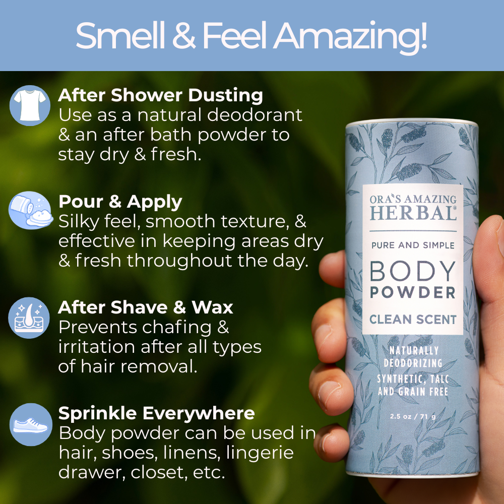 Ora's Amazing Herbal Talc Free Body Powder, Clean Scent