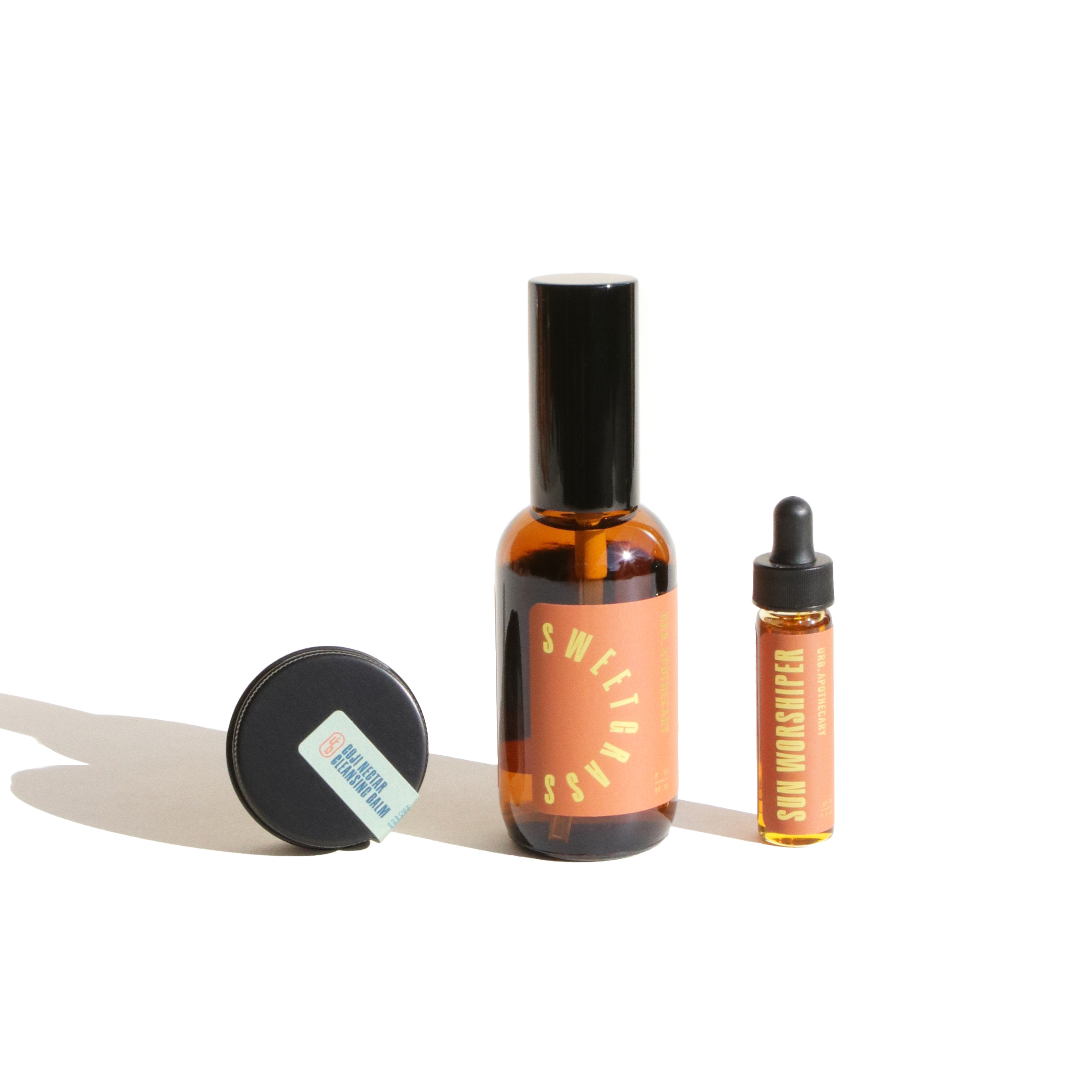Two bottles of Sweetleaf Skincare on a white background