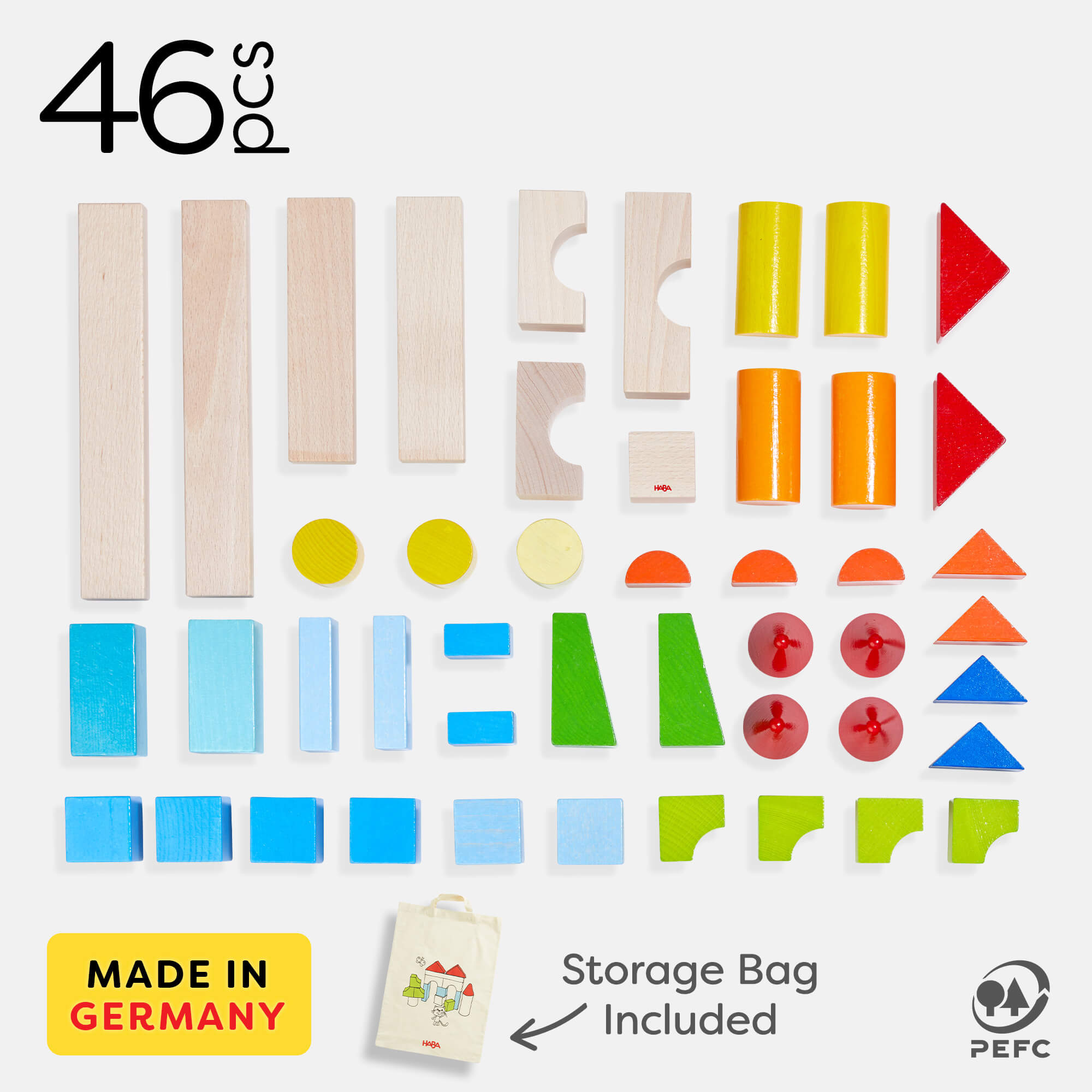 HABA Colored Wooden Building Blocks - 46 Piece Set