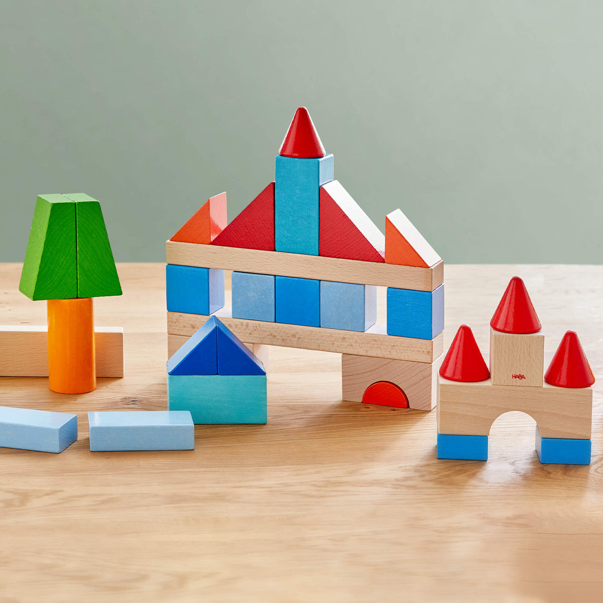 HABA Colored Wooden Building Blocks - 46 Piece Set