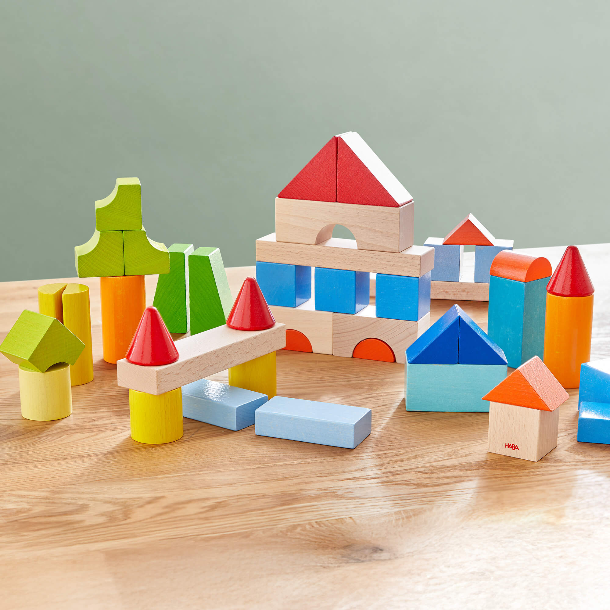 HABA Colored Wooden Building Blocks - 46 Piece Set