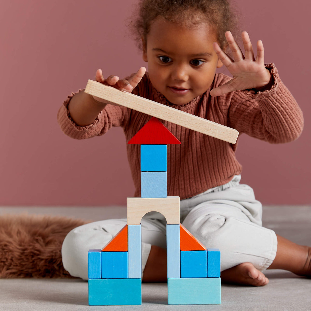 HABA Colored Wooden Building Blocks - 46 Piece Set