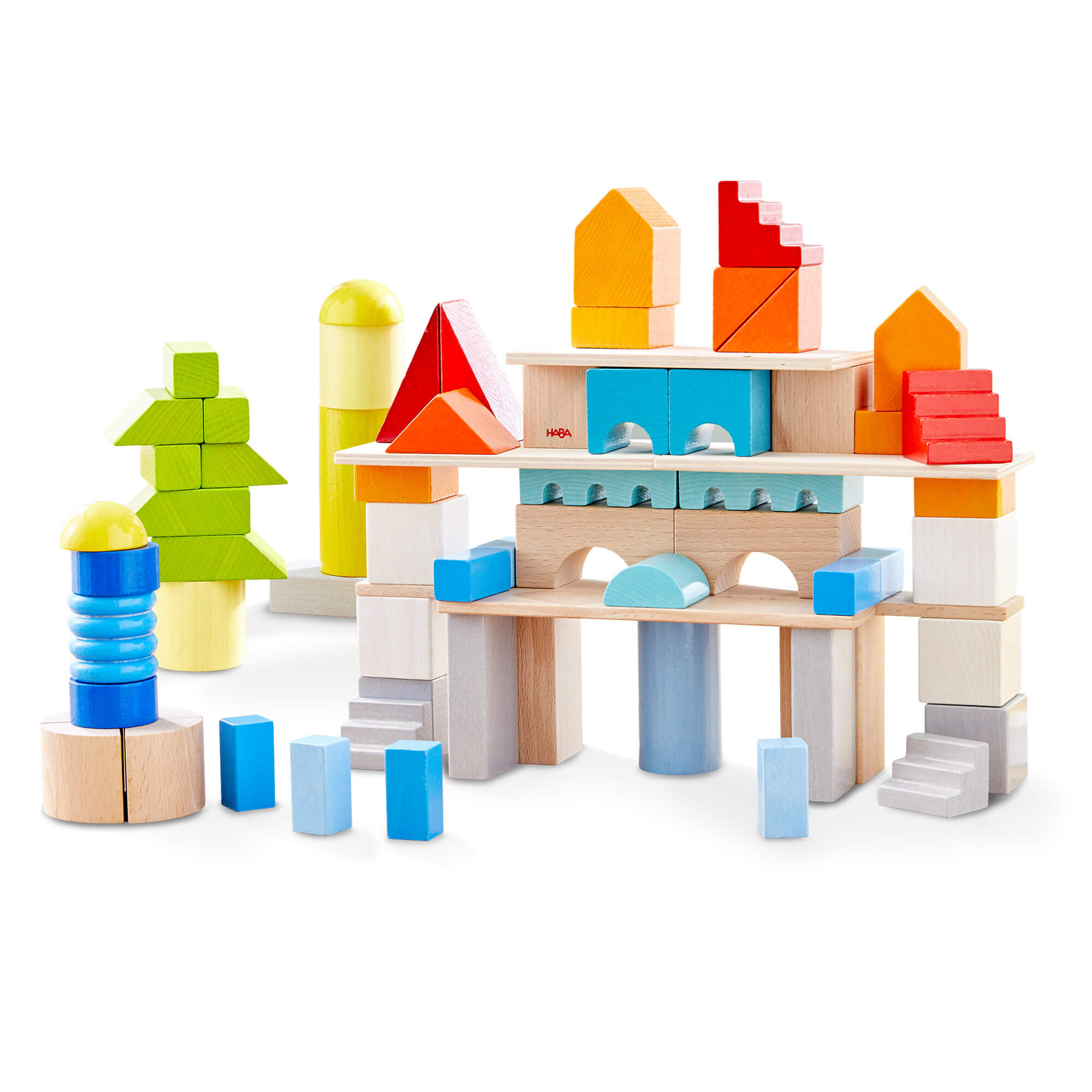 HABA Colored Wooden Building Blocks - 85 Piece Set