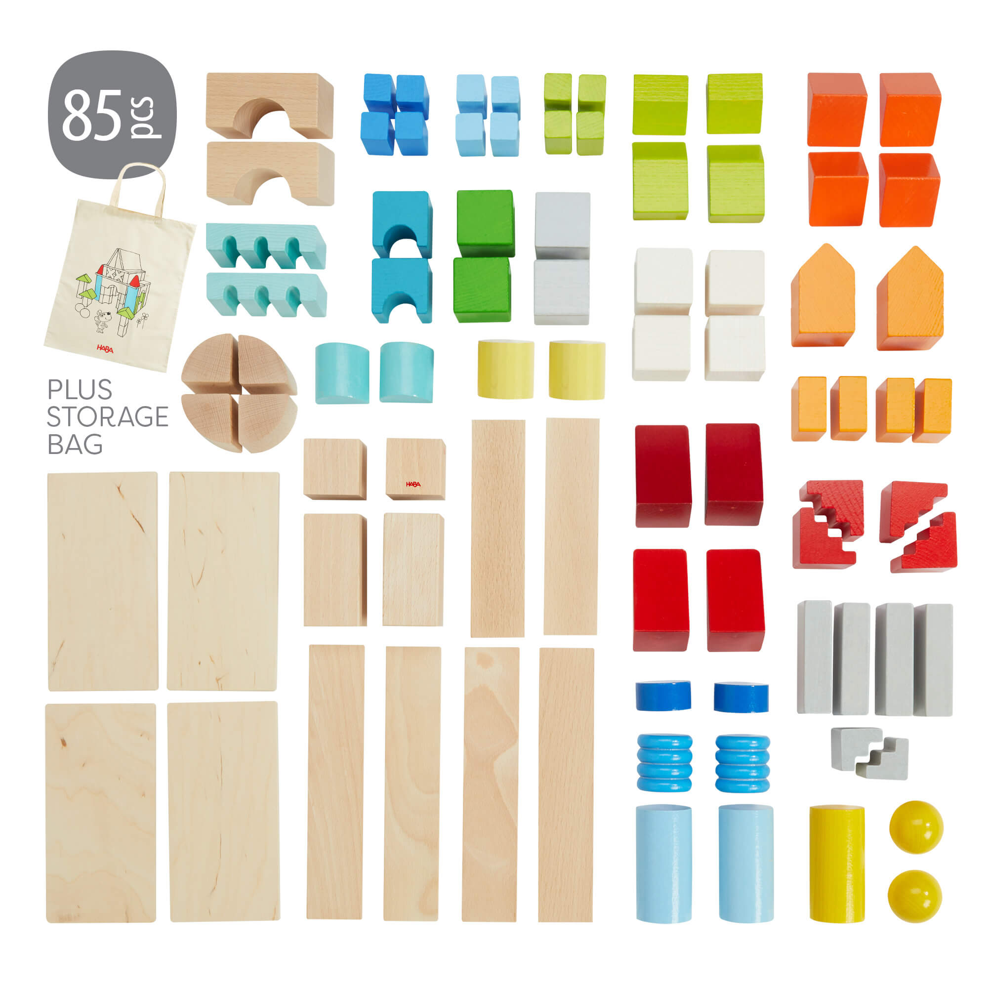 HABA Colored Wooden Building Blocks - 85 Piece Set