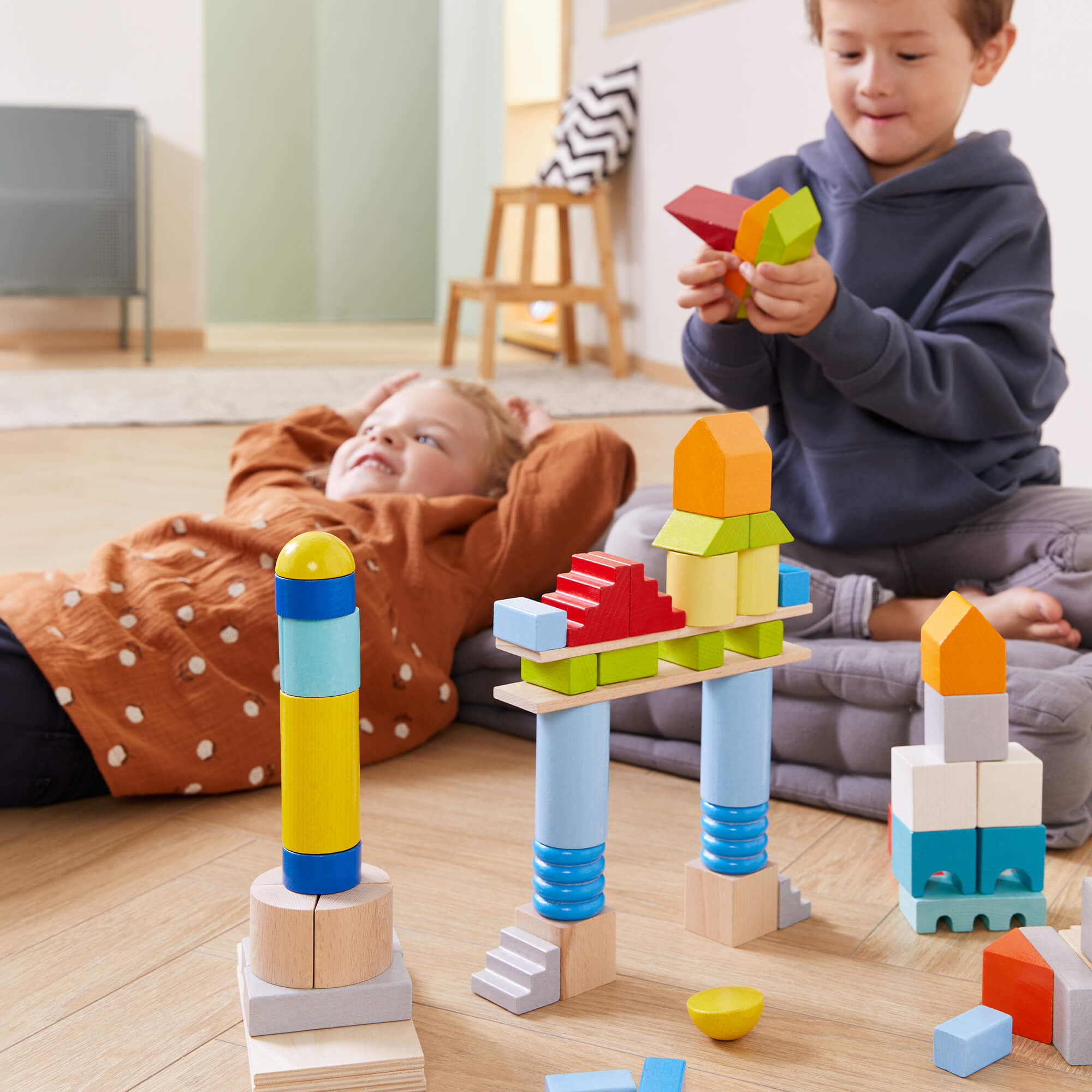 HABA Colored Wooden Building Blocks - 85 Piece Set