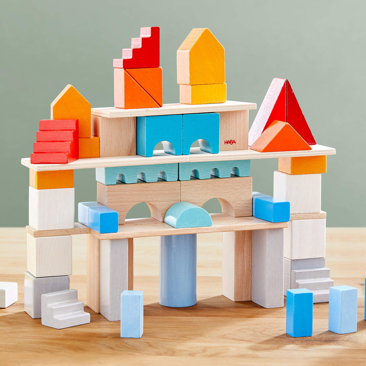 HABA Colored Wooden Building Blocks - 85 Piece Set