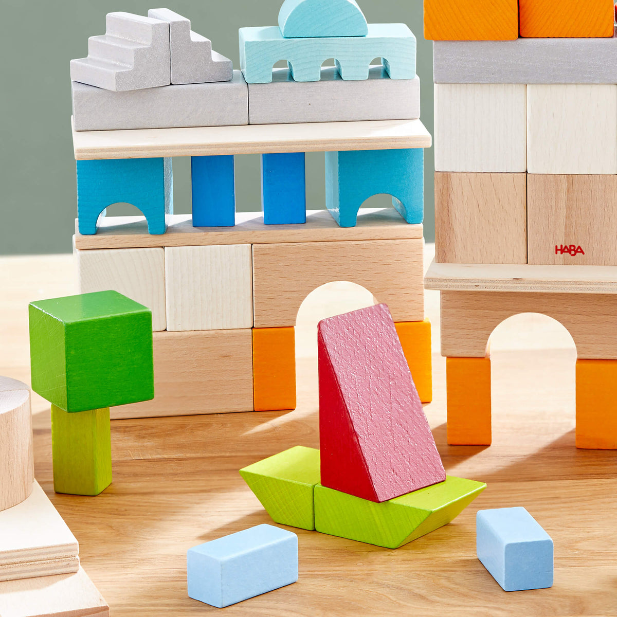 HABA Colored Wooden Building Blocks - 85 Piece Set