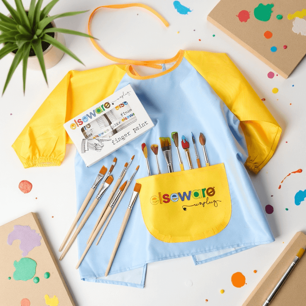 Elseware Unplug Mess-Free Kids Paint Bundle | All-Natural Finger Paint & Art Smock Set