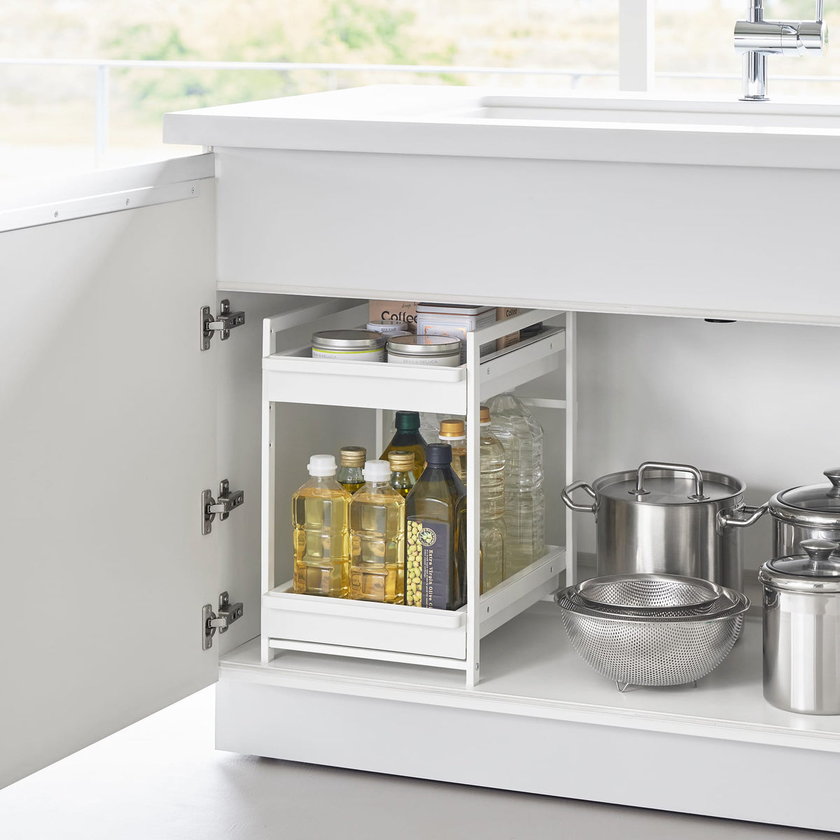Yamazaki Home Two-Tier Pull-Out Shelf - Steel