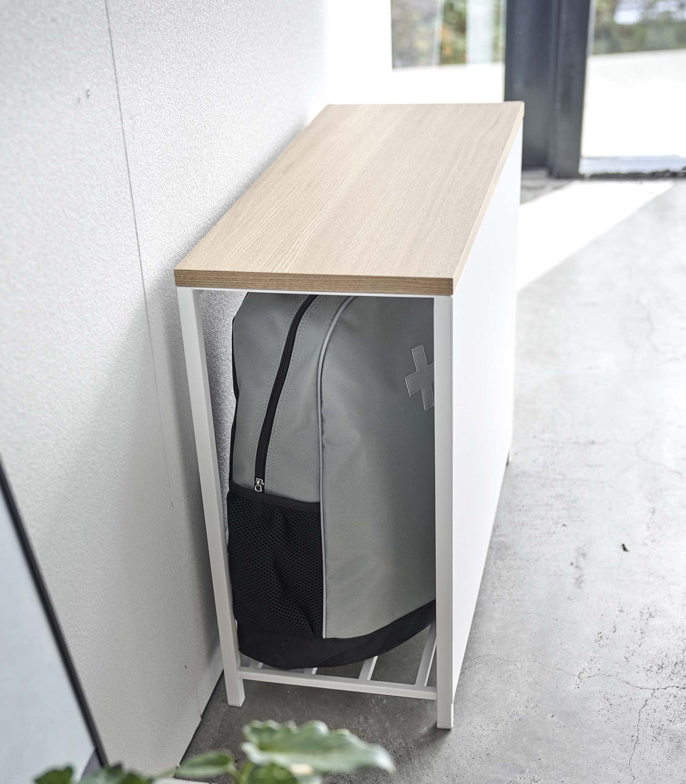 Yamazaki Home Entryway Storage Organizer & Bench (18" H)  - Steel + Wood