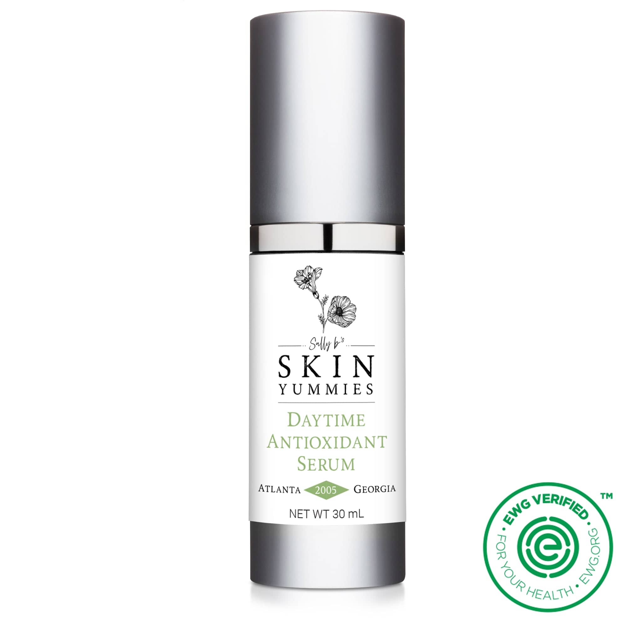 Daytime antioxidant serum bottle with 'Skin Yummies' branding on a white background