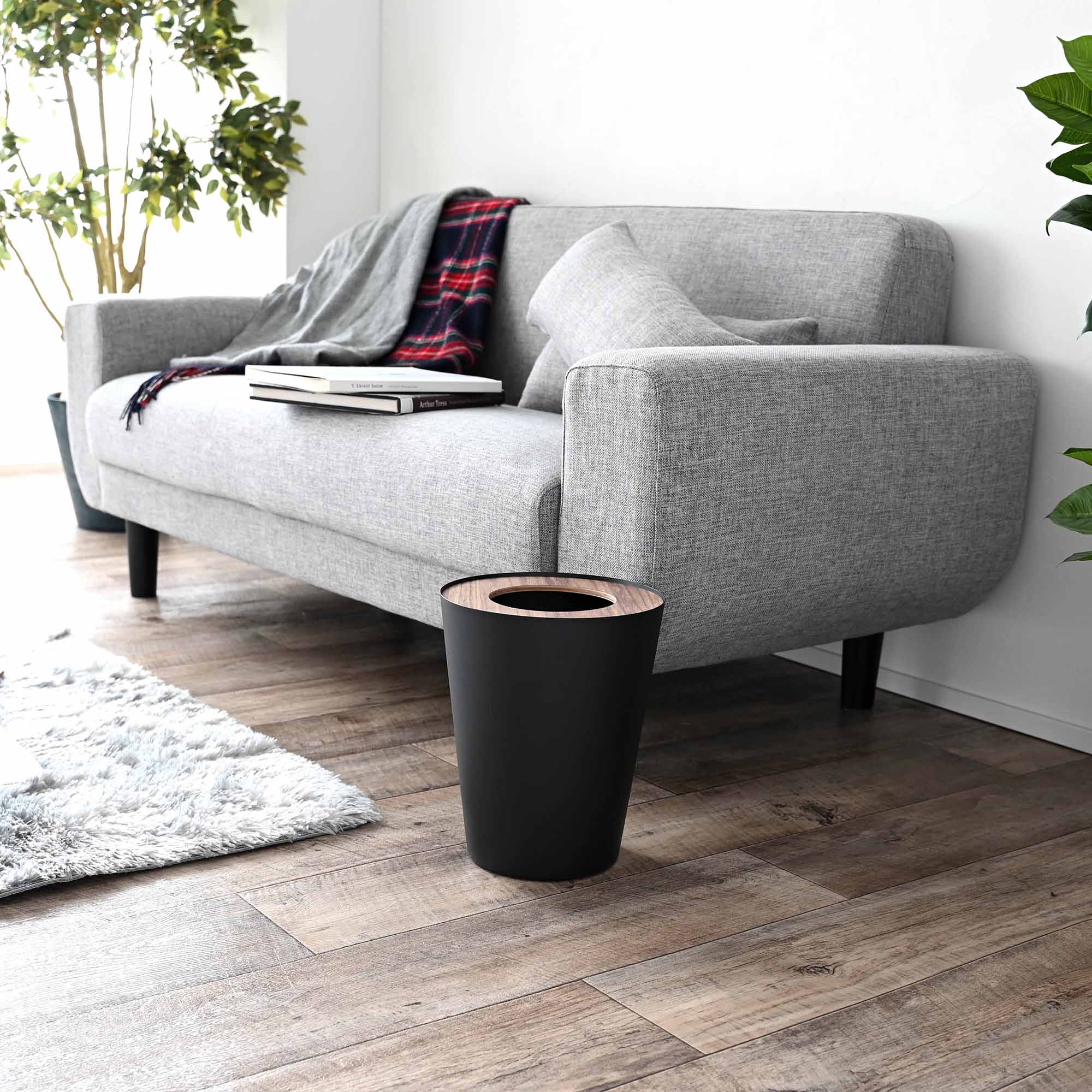 Yamazaki Home Trash Can - Round - Steel + Wood