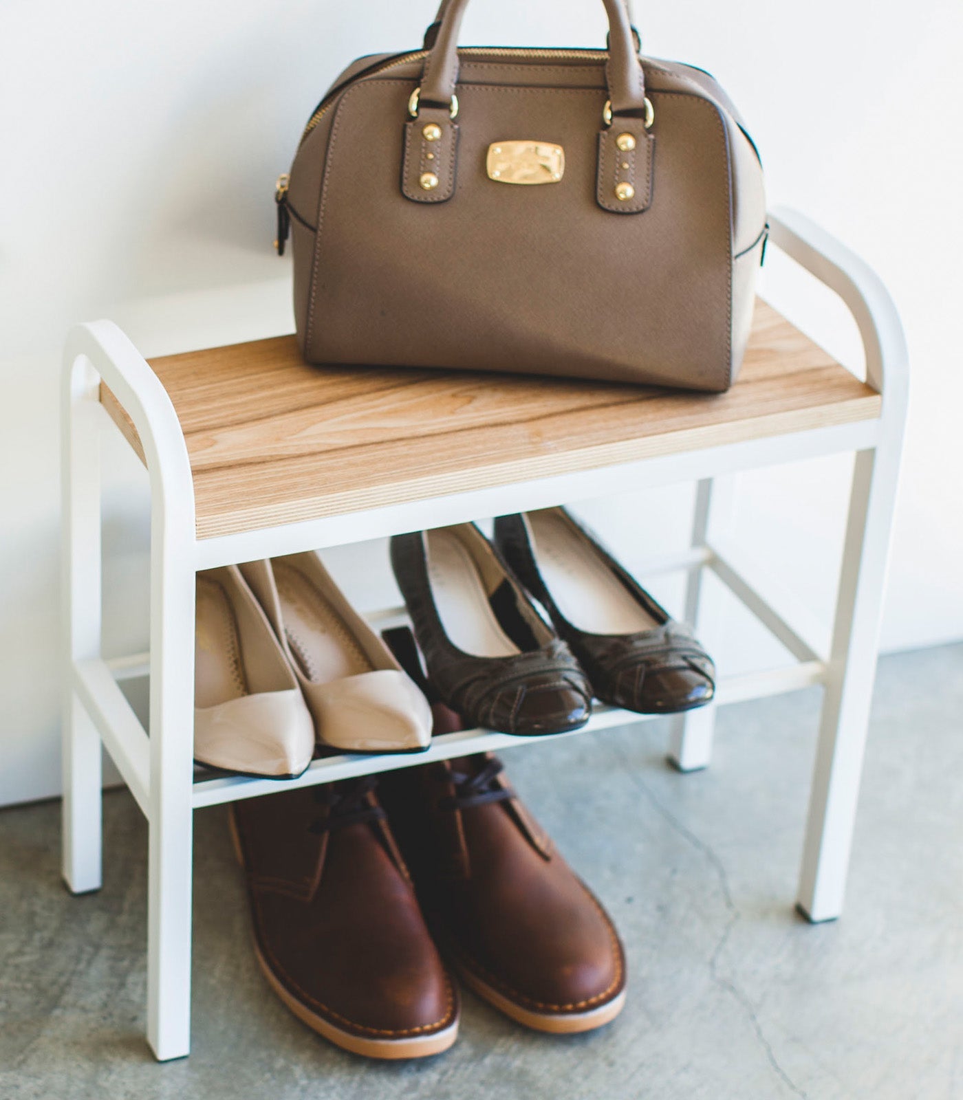 Yamazaki Home Shoe Organizer & Bench (18" H)  - Steel + Wood