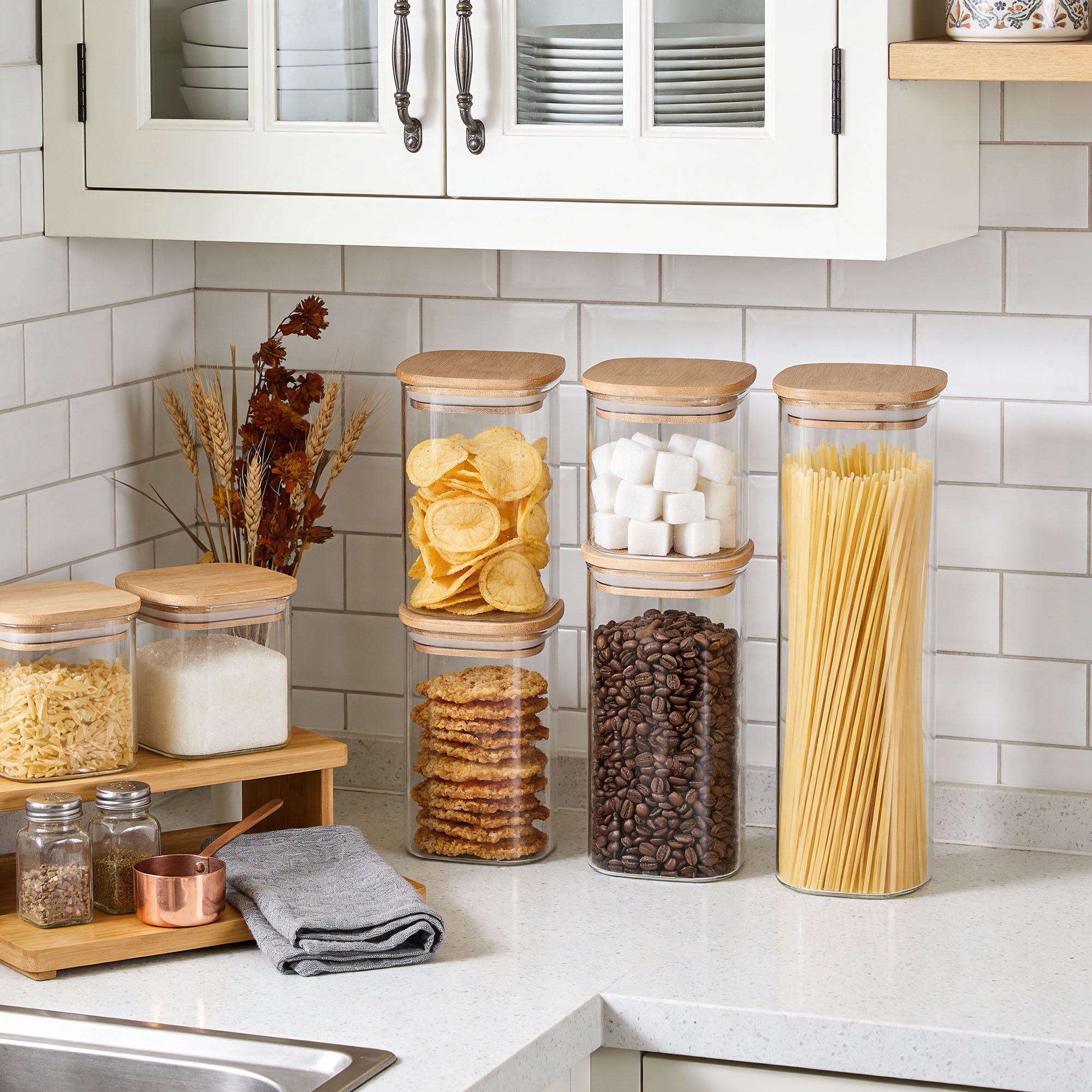 Genicook Glass Canister Set & Bamboo Lid