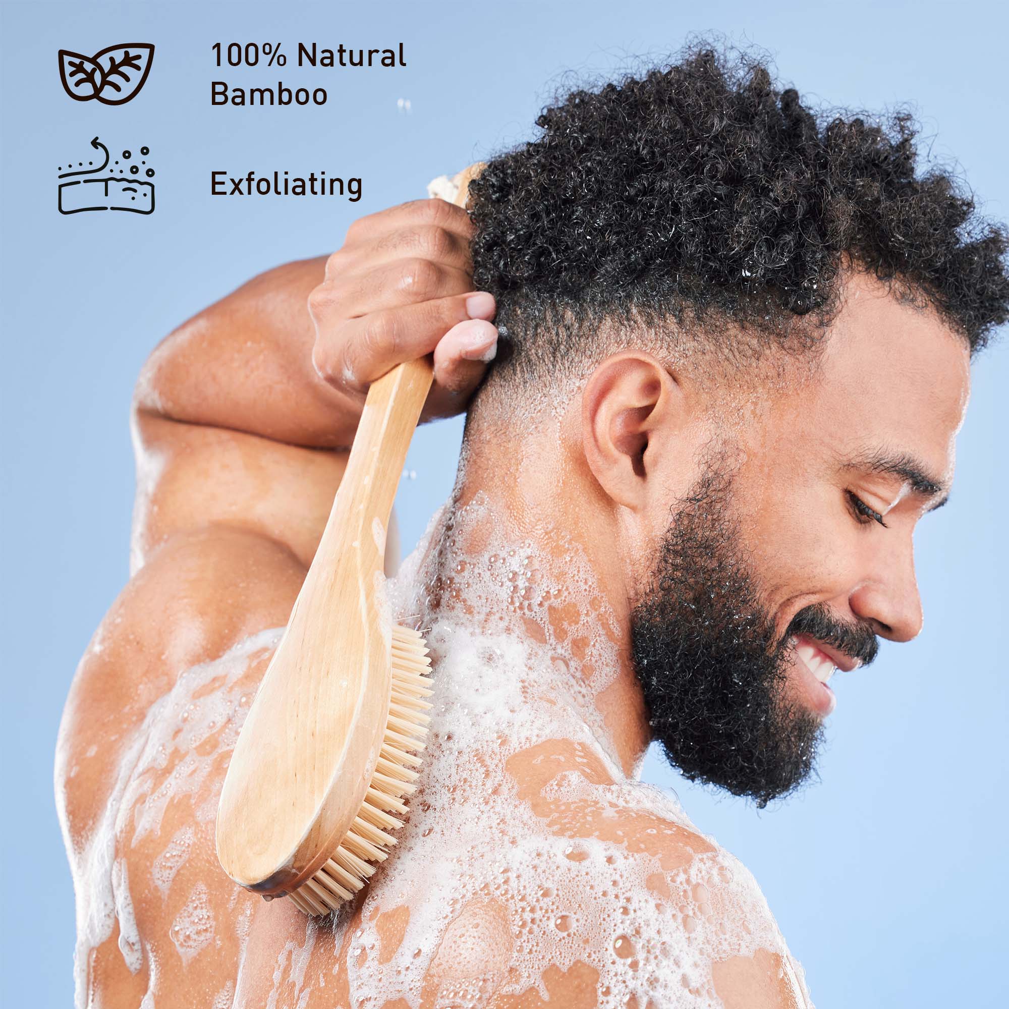 Pursonic Bath Body Brush With Long Bamboo Handle