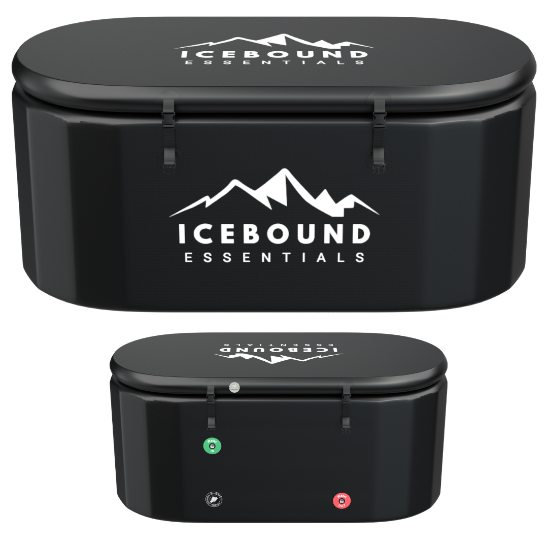Black ice chest with 'Icebound Essentials' logo on a white background