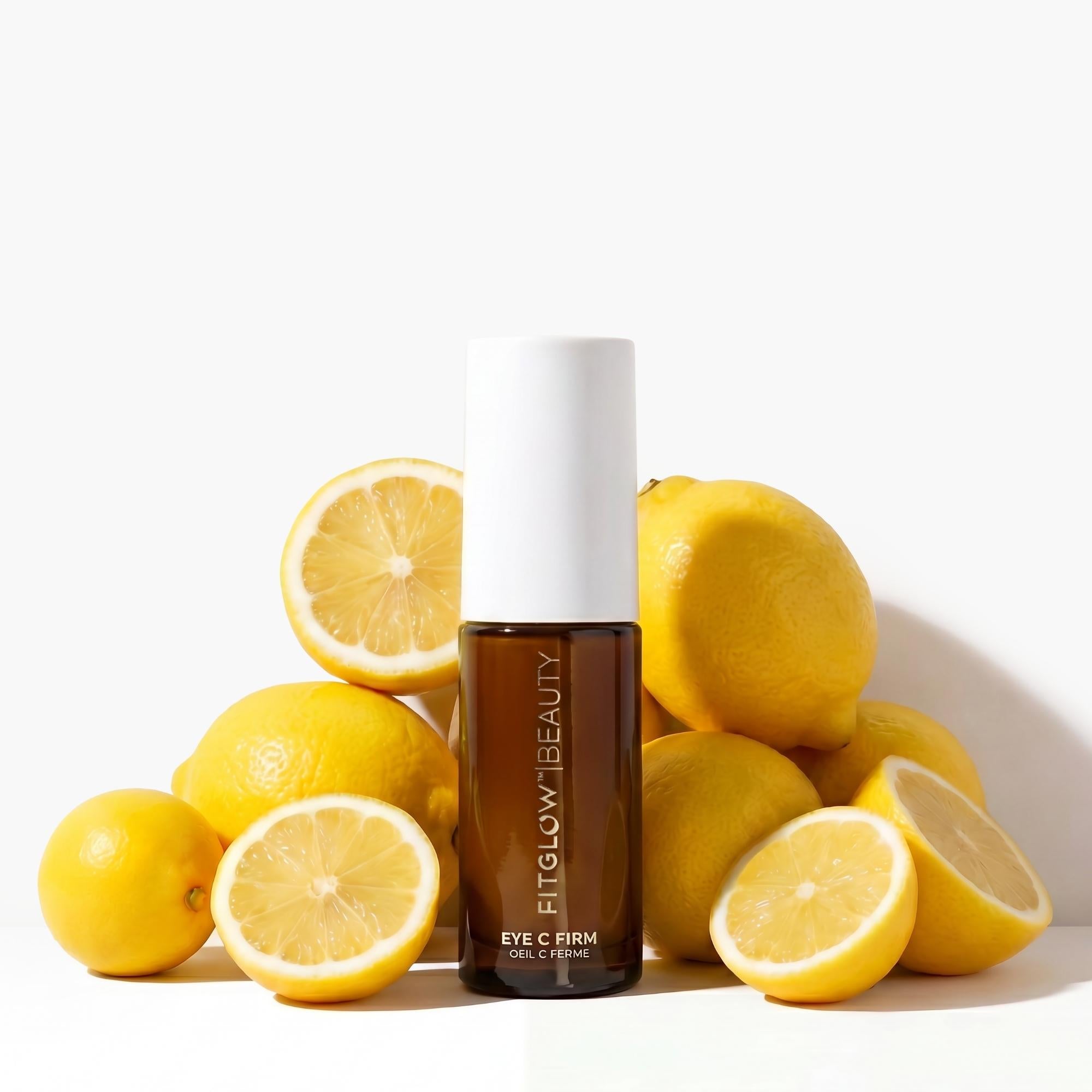 Beauty product with lemons on a white background