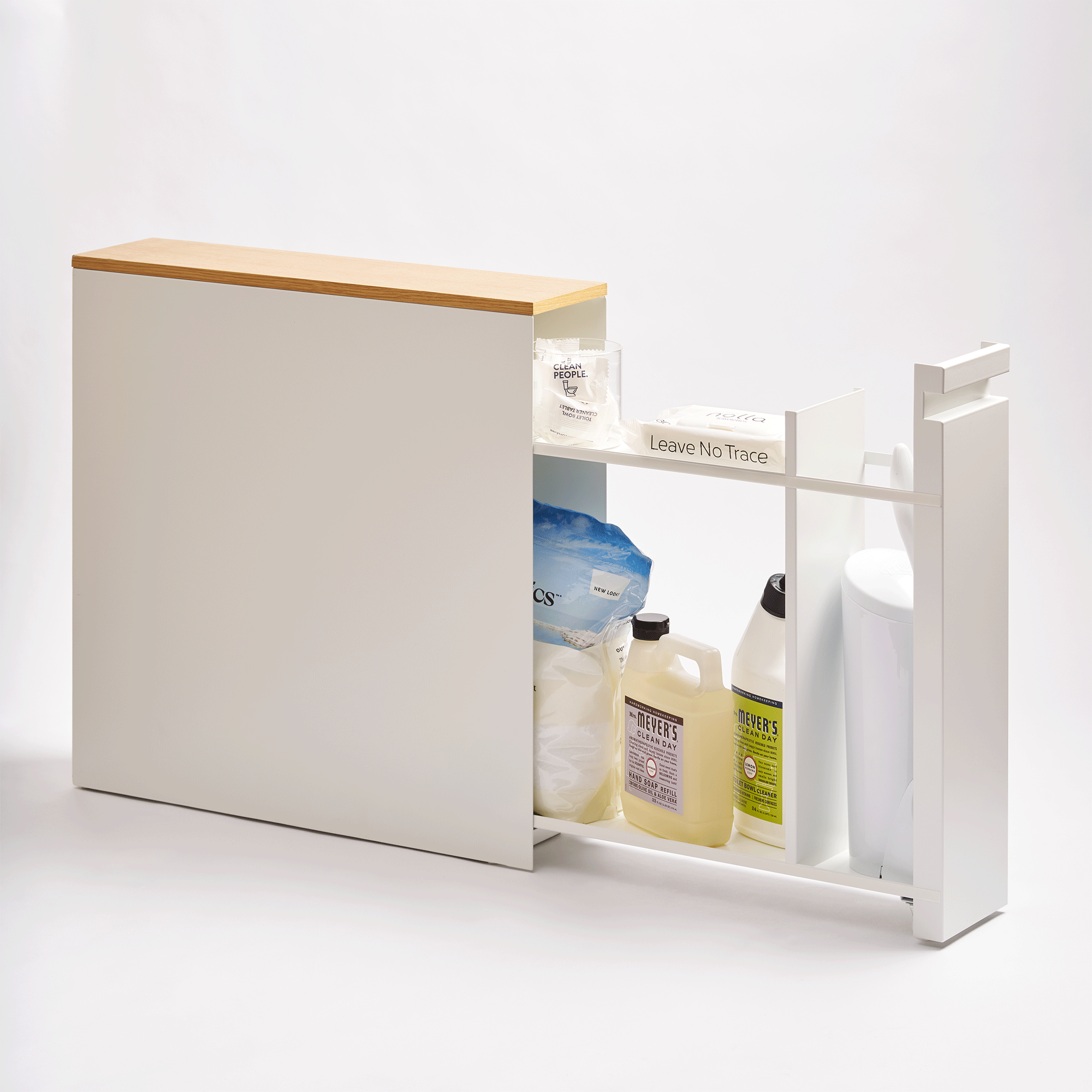 Yamazaki Home Pull-Out Bathroom Storage Cabinet - Steel + Wood