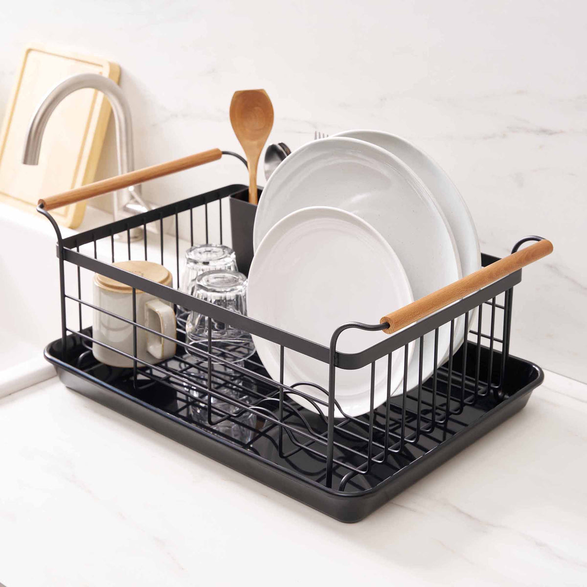 Yamazaki Home Dish Rack - Steel + Wood
