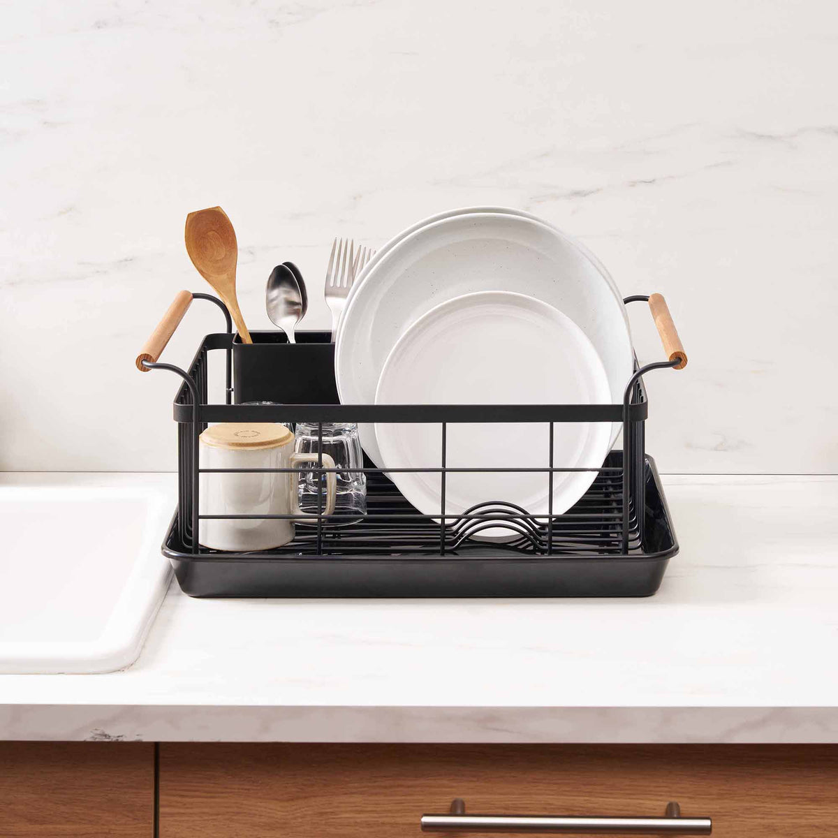 Yamazaki Home Dish Rack - Steel + Wood