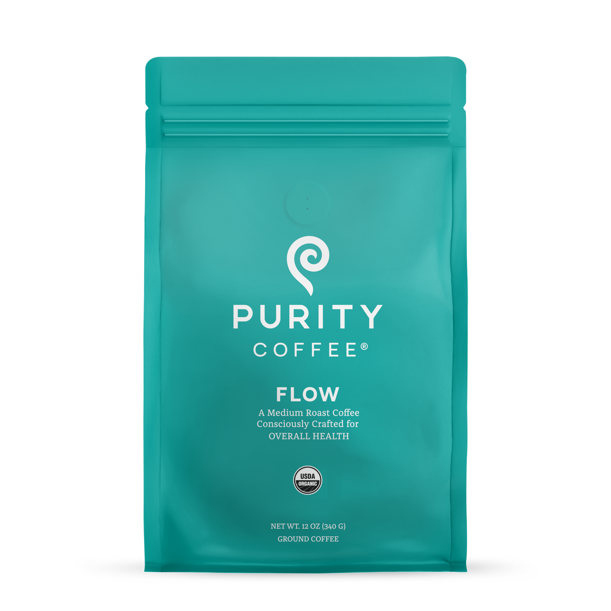 Purity Coffee FLOW medium roast ground organic coffee bag