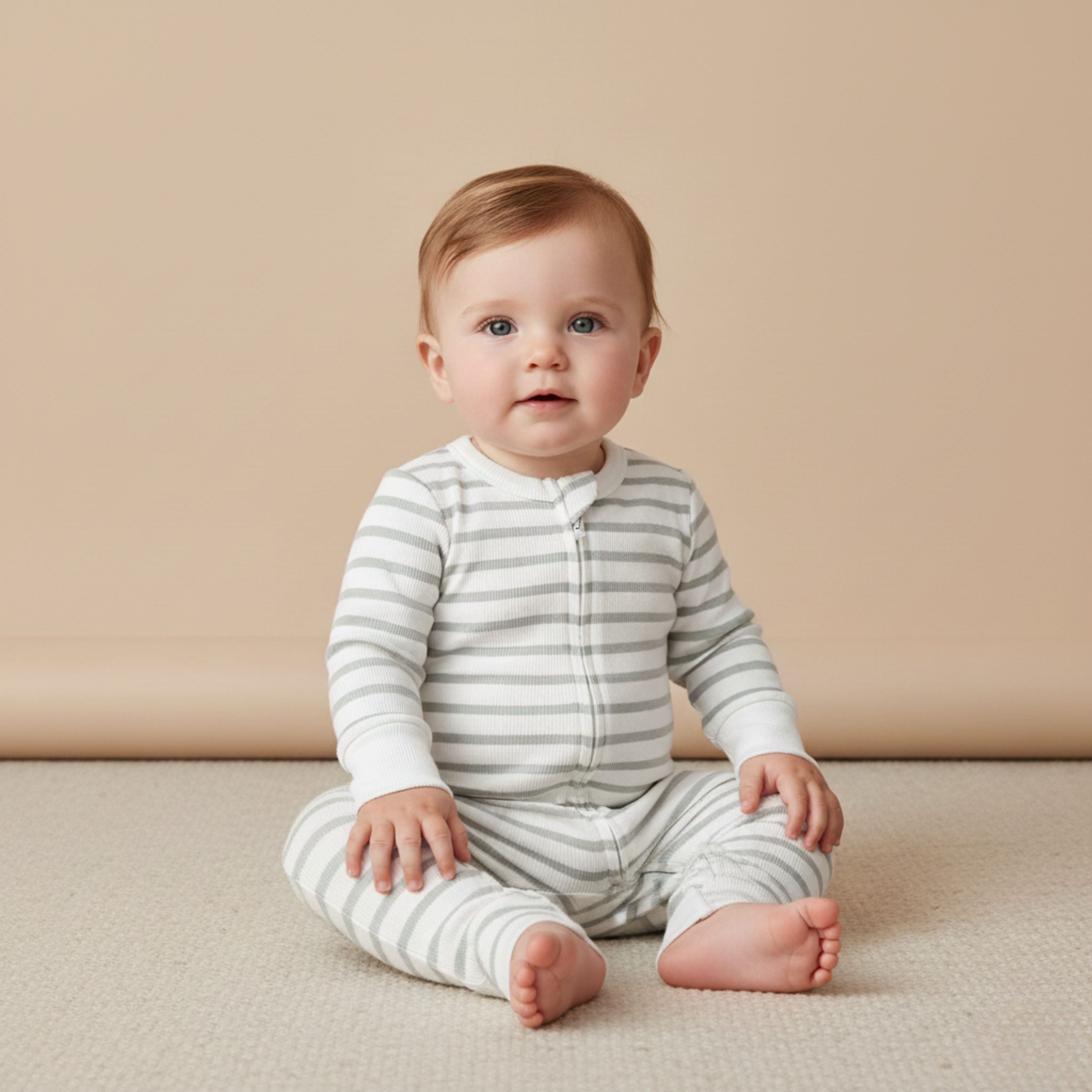Makemake Organics - Organic 2-Way Zip Romper - Fog Stripes