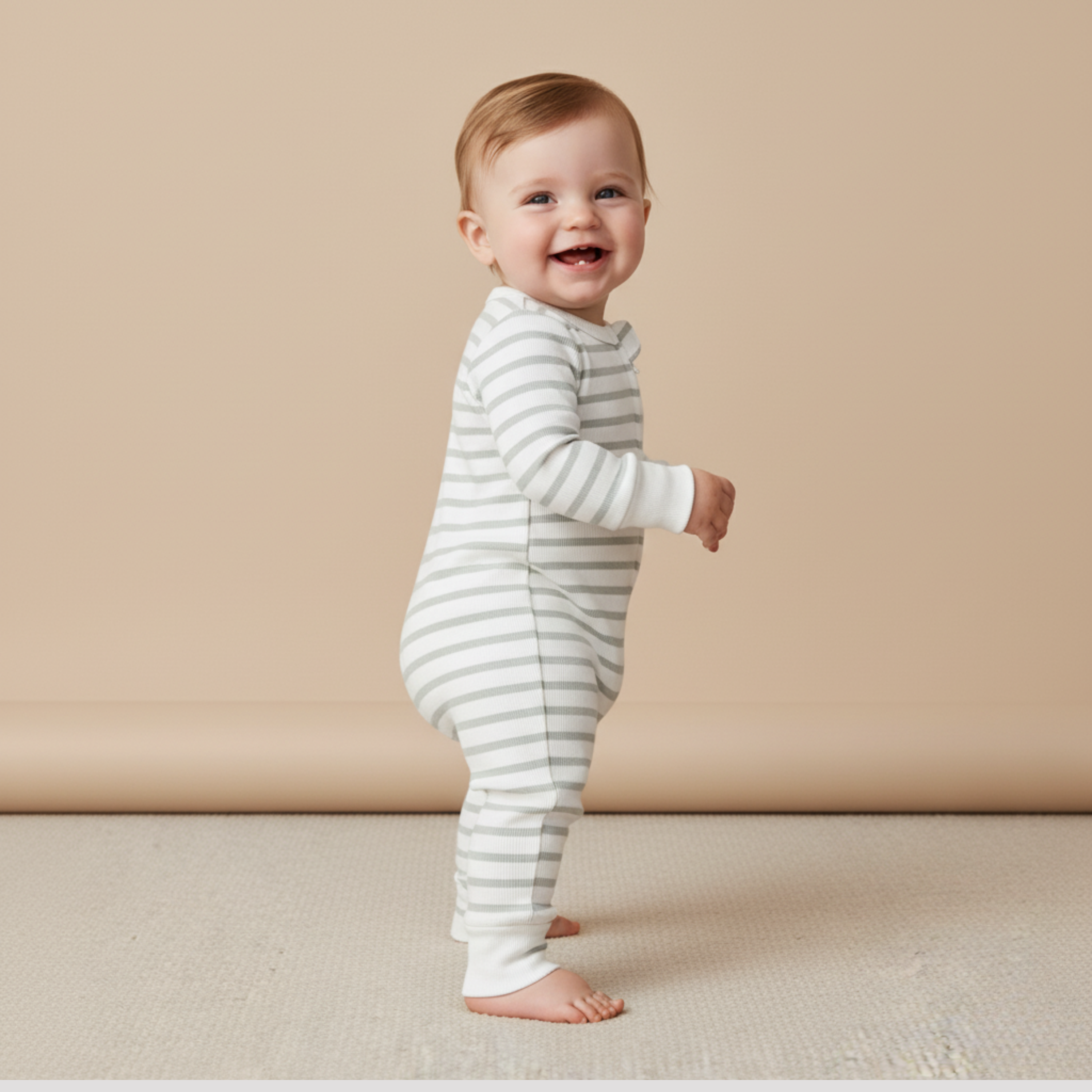 Makemake Organics - Organic 2-Way Zip Romper - Fog Stripes