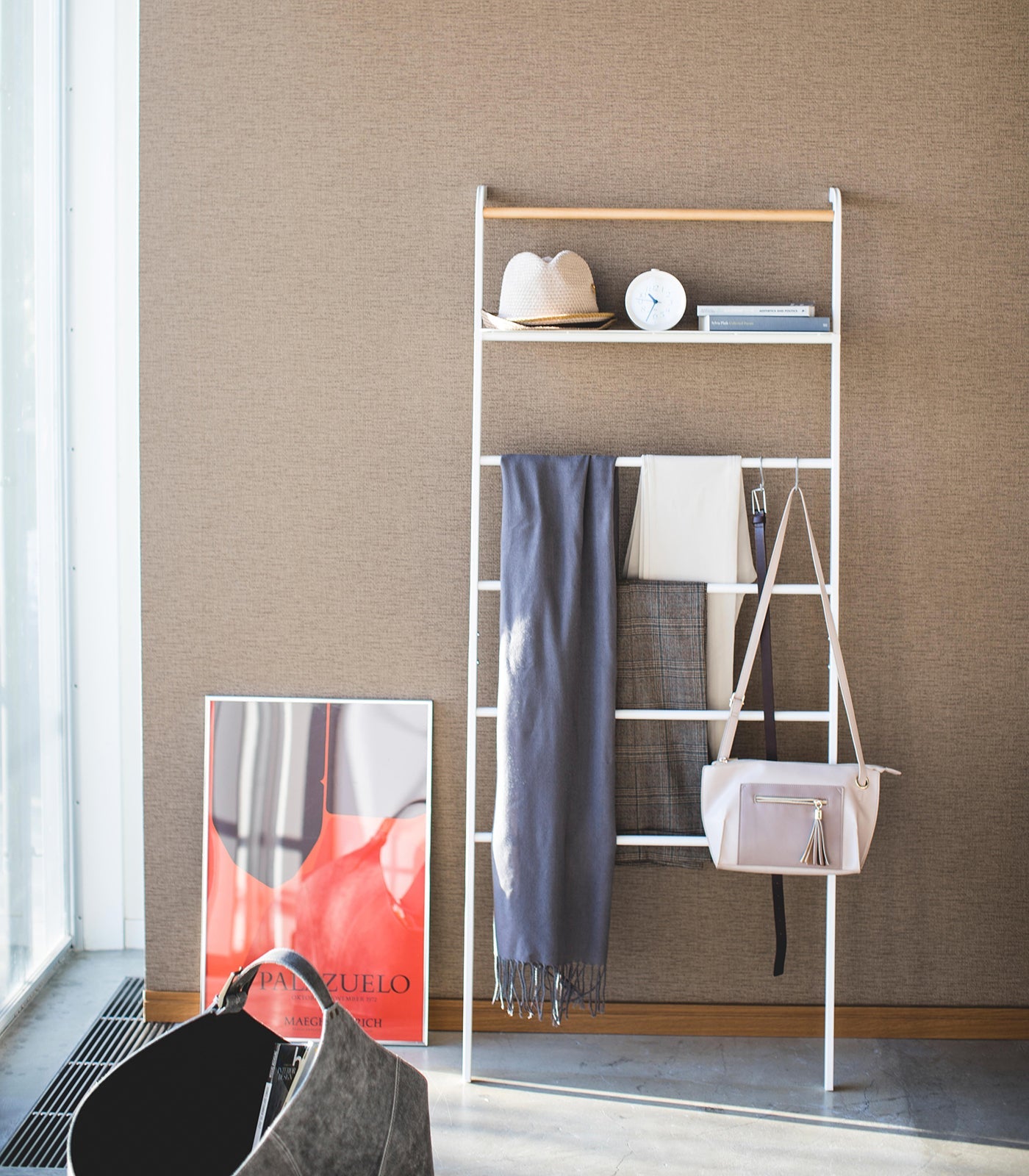 Yamazaki Home Leaning Storage Ladder With Shelf (63" H)  - Steel