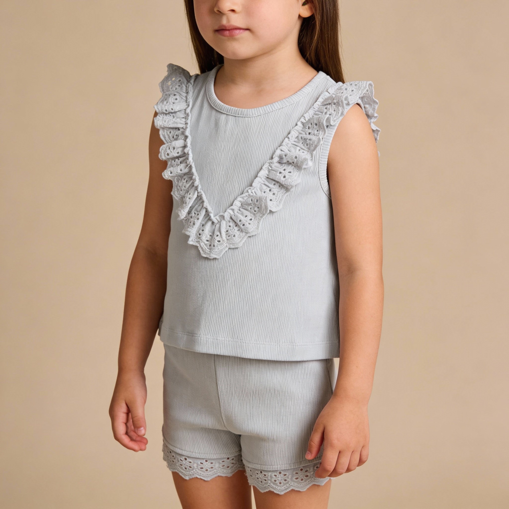 Makemake Organics - Organic Ruffle Top & Shorts Set - Fog