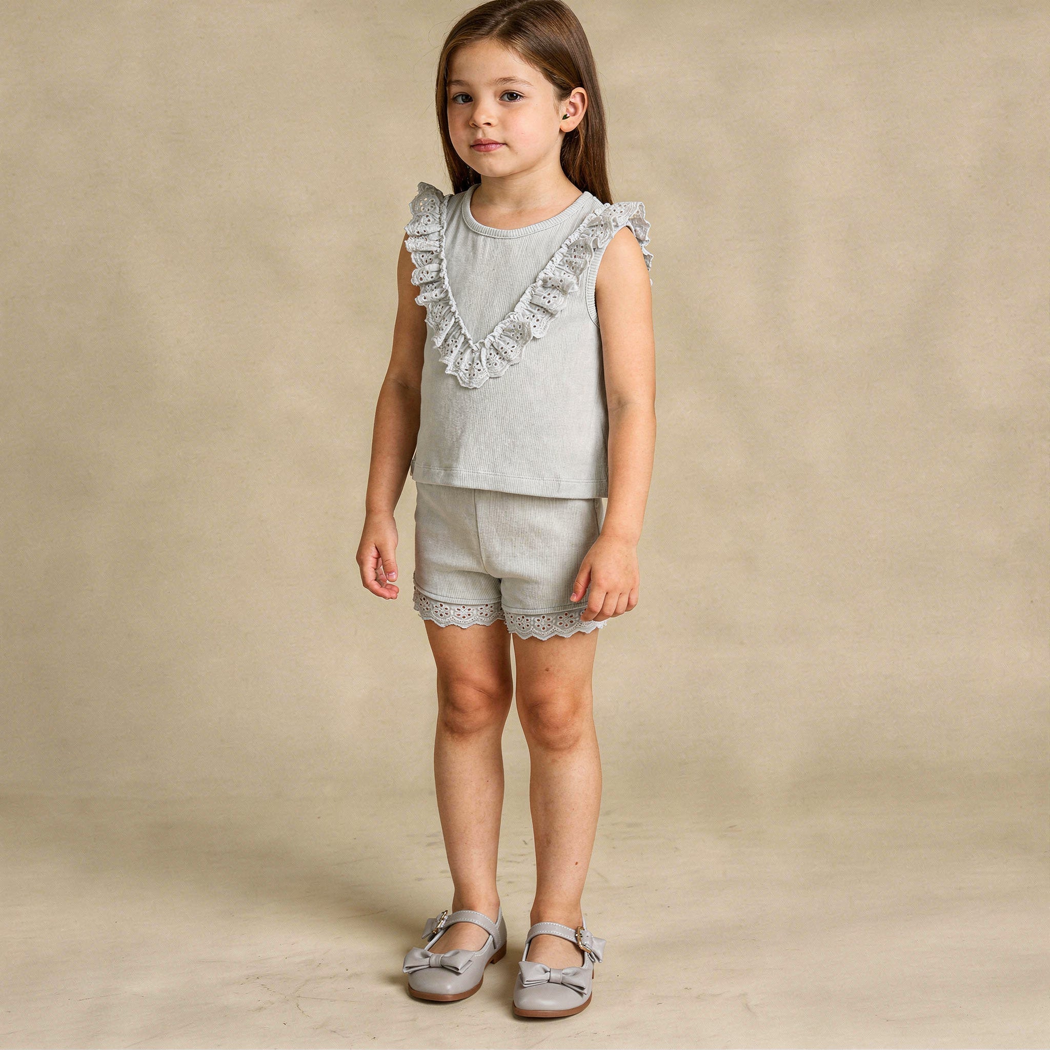 Makemake Organics - Organic Ruffle Top & Shorts Set - Fog