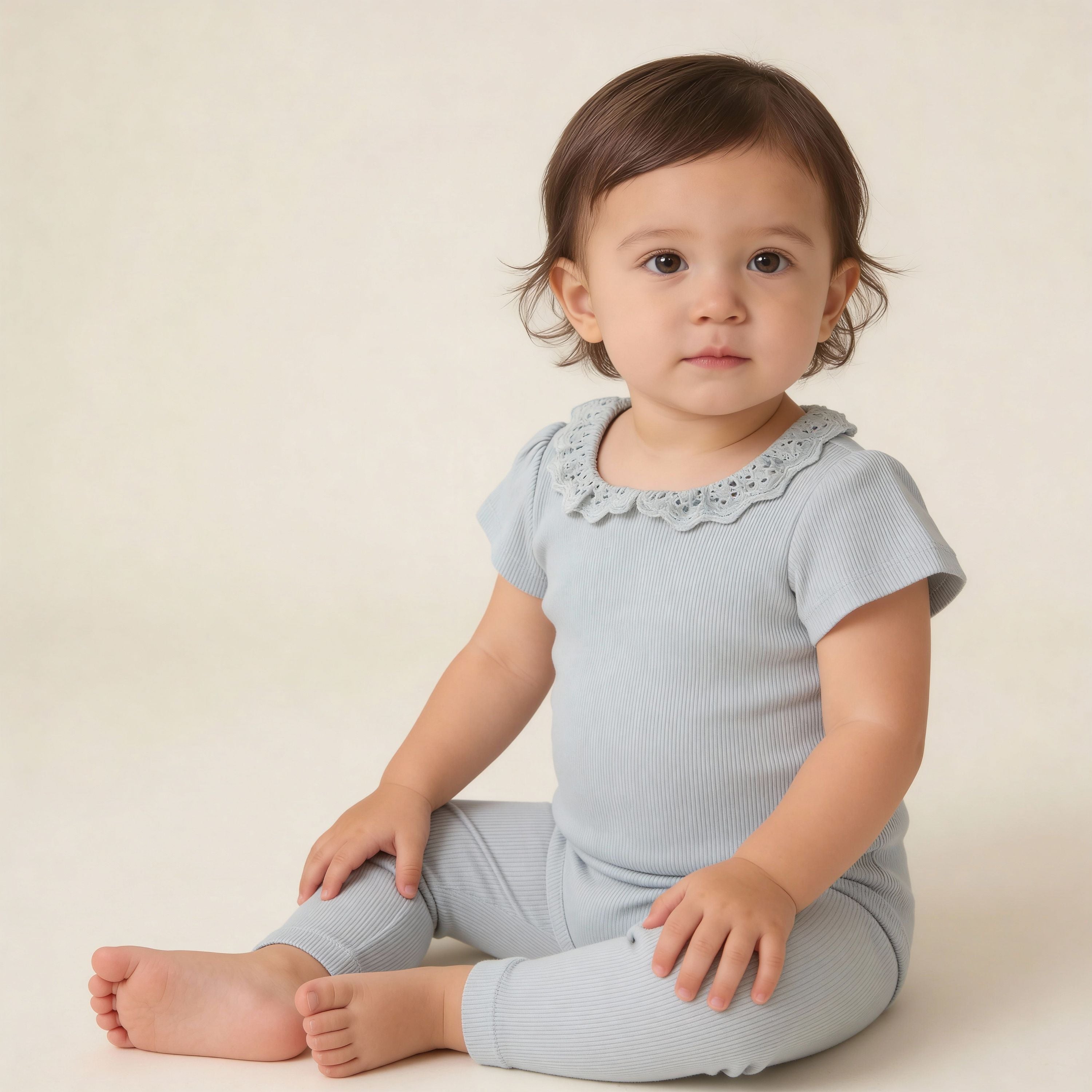 Makemake Organics - Organic Lace Collar Onesie & Tights Set - Fog