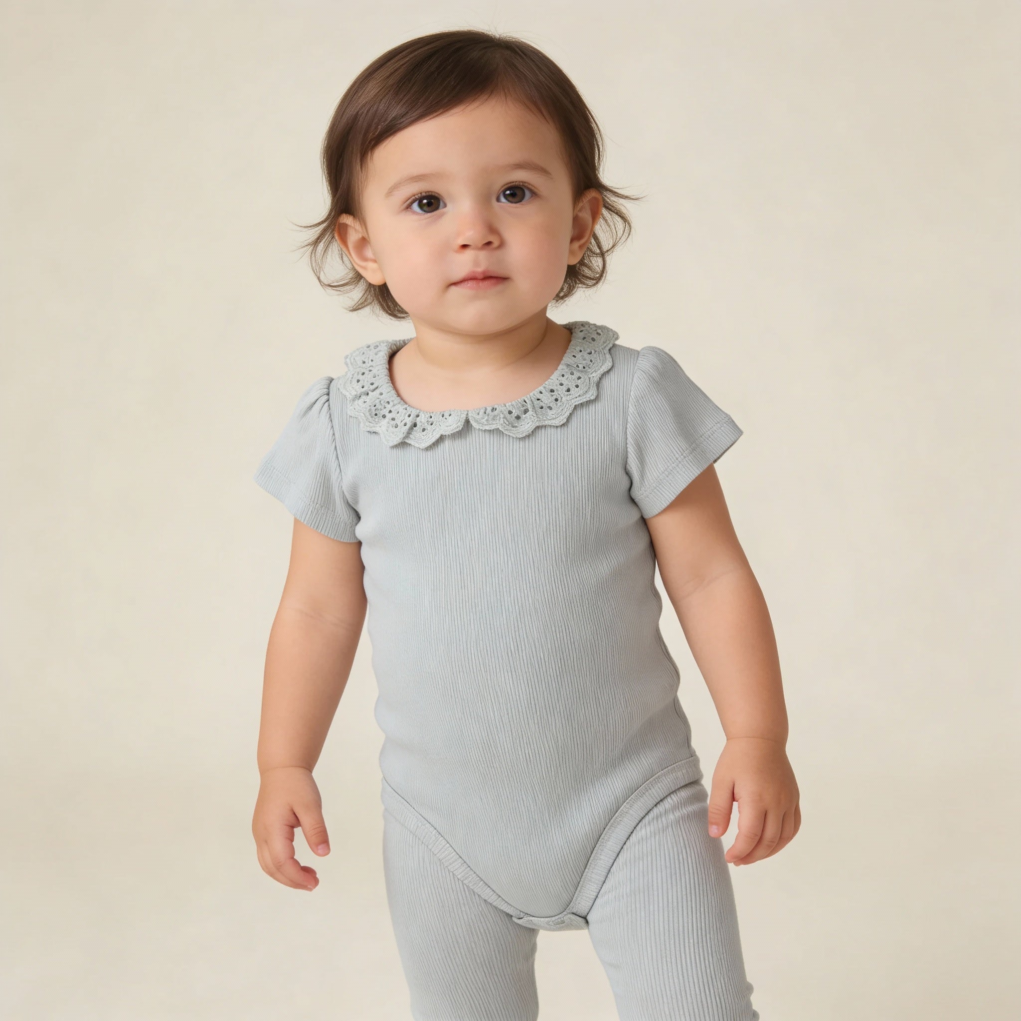 Makemake Organics - Organic Lace Collar Onesie & Tights Set - Fog