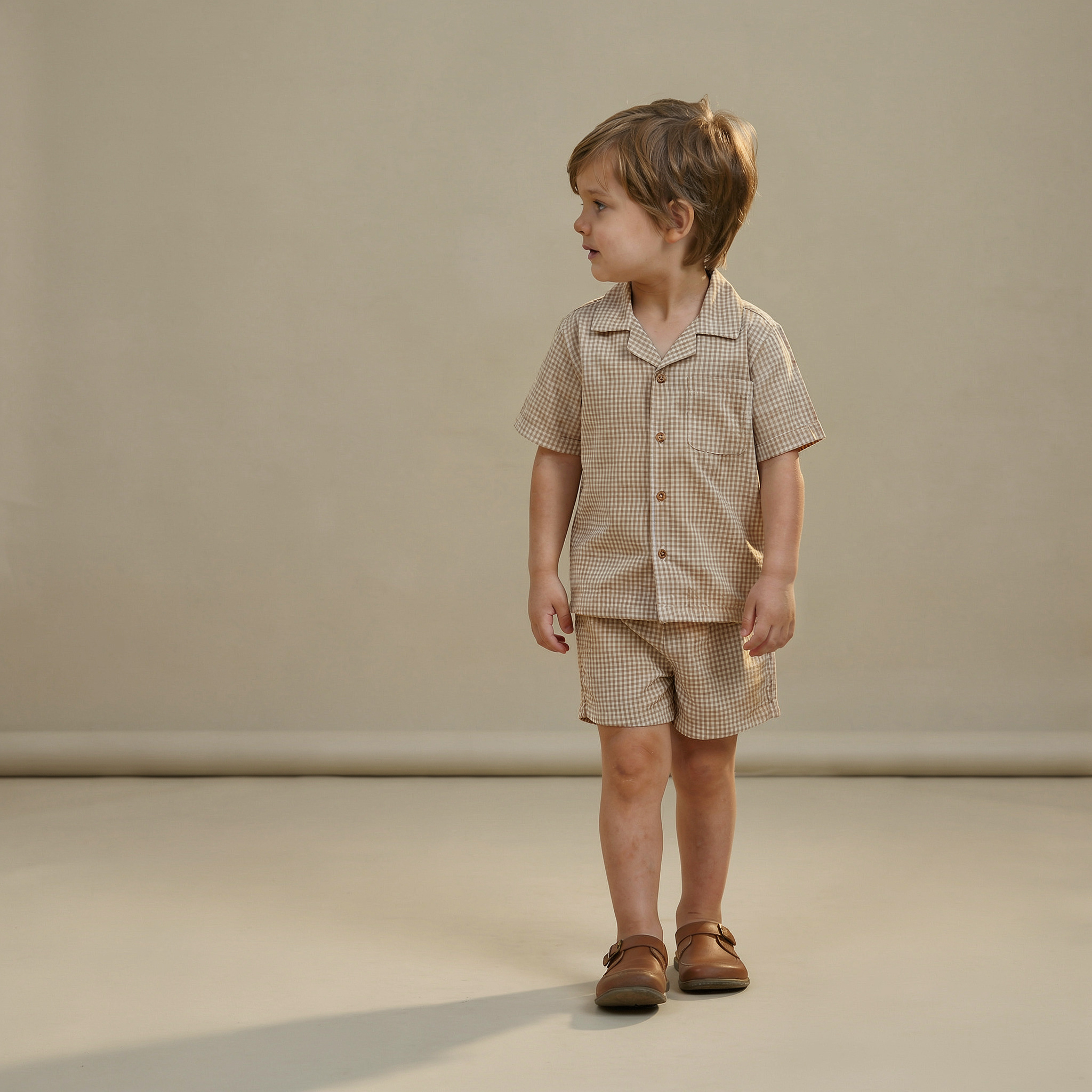 Makemake Organics - Organic Shirt & Shorts Set - Caramel Check