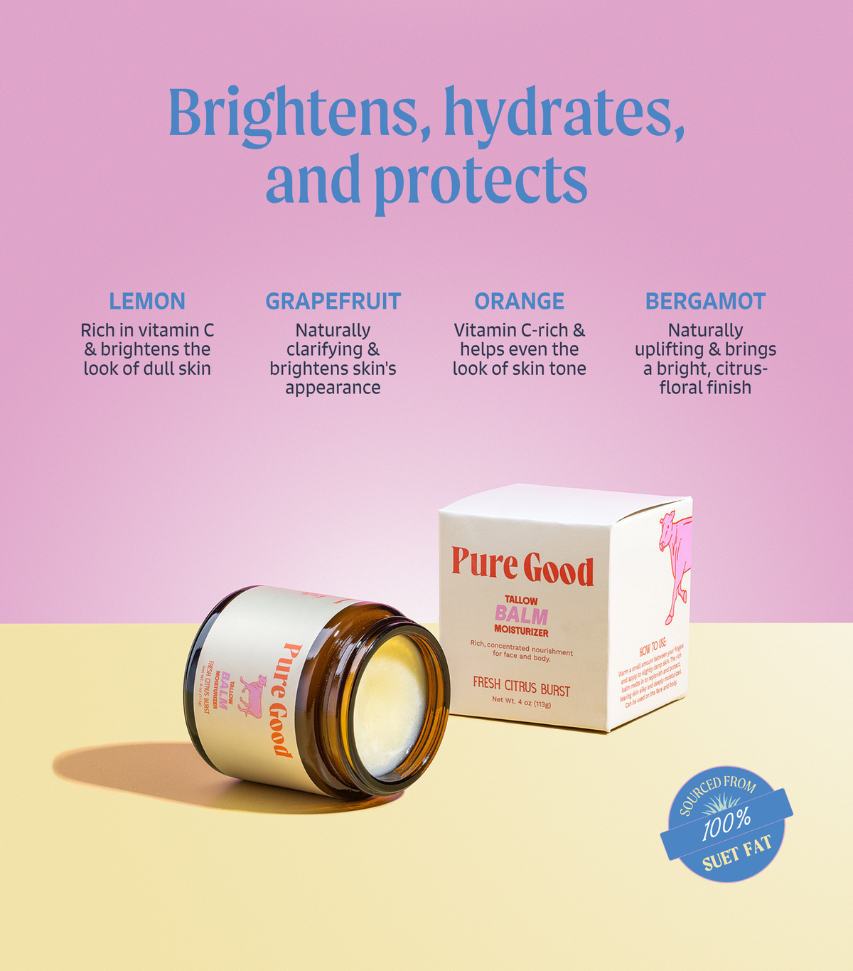 Pure Good Fresh Citrus Burst Tallow Balm - Hydration and Vitamin C
