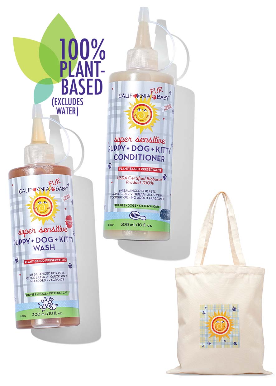 California Baby (No Fragrance) Super Sensitive™ Puppy + Dog + Kitty Wash & Conditioner Set