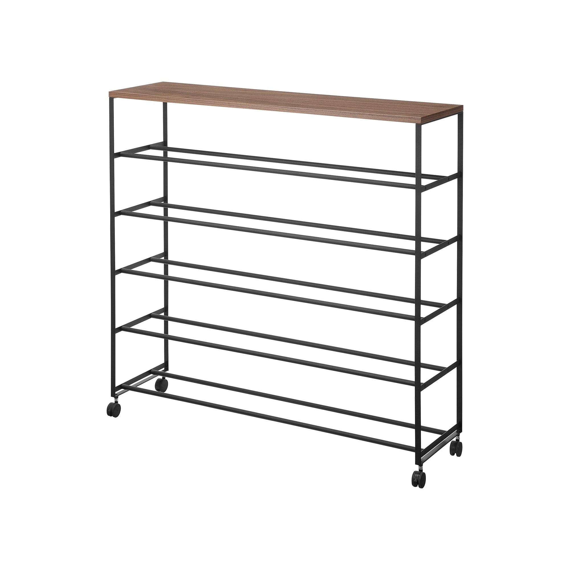 Yamazaki Home Rolling Five-Tier Shoe Rack (34.25" H)  - Steel + Wood
